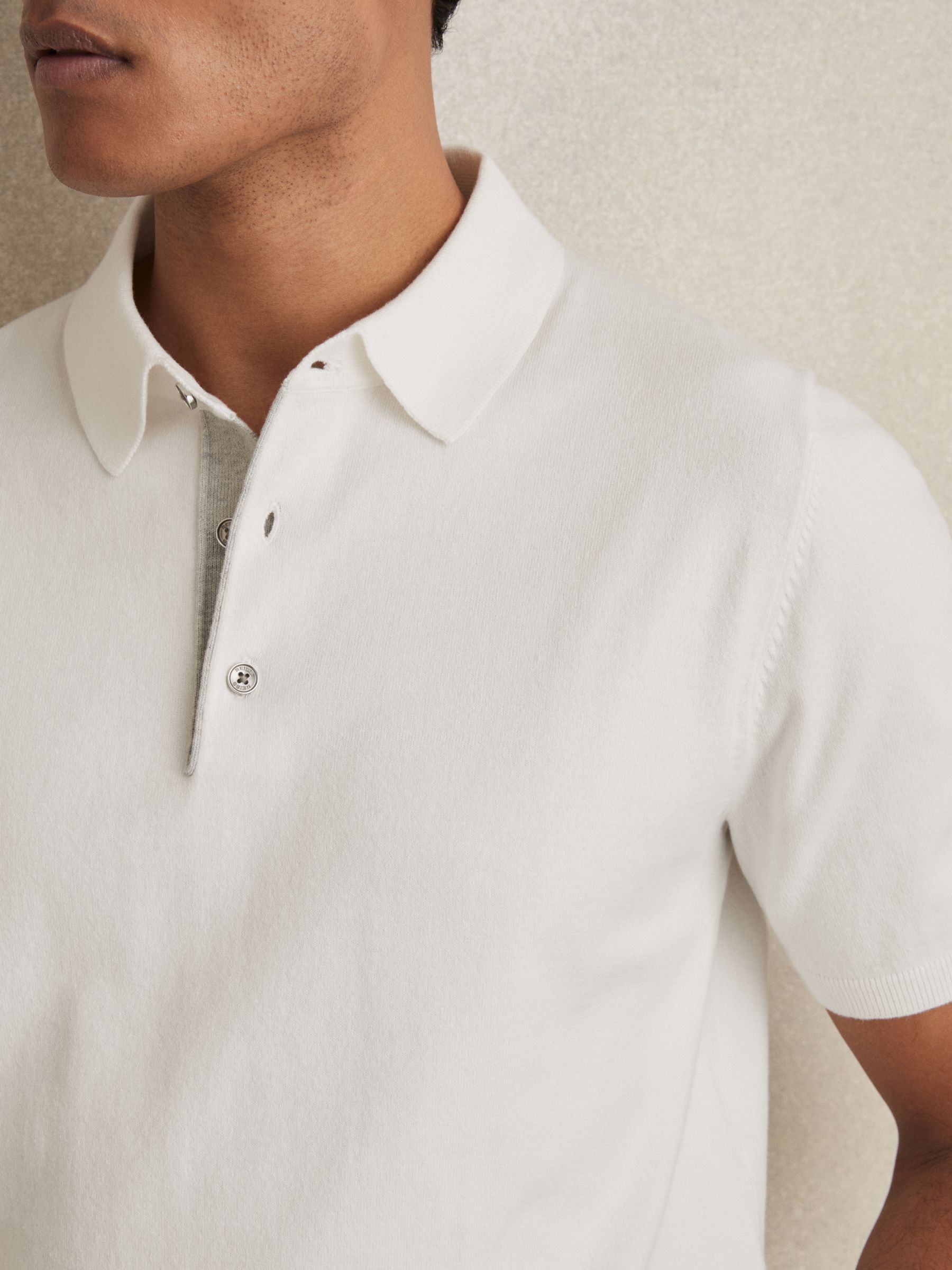 Contrast-Placket Polo Shirt With Cotton in White