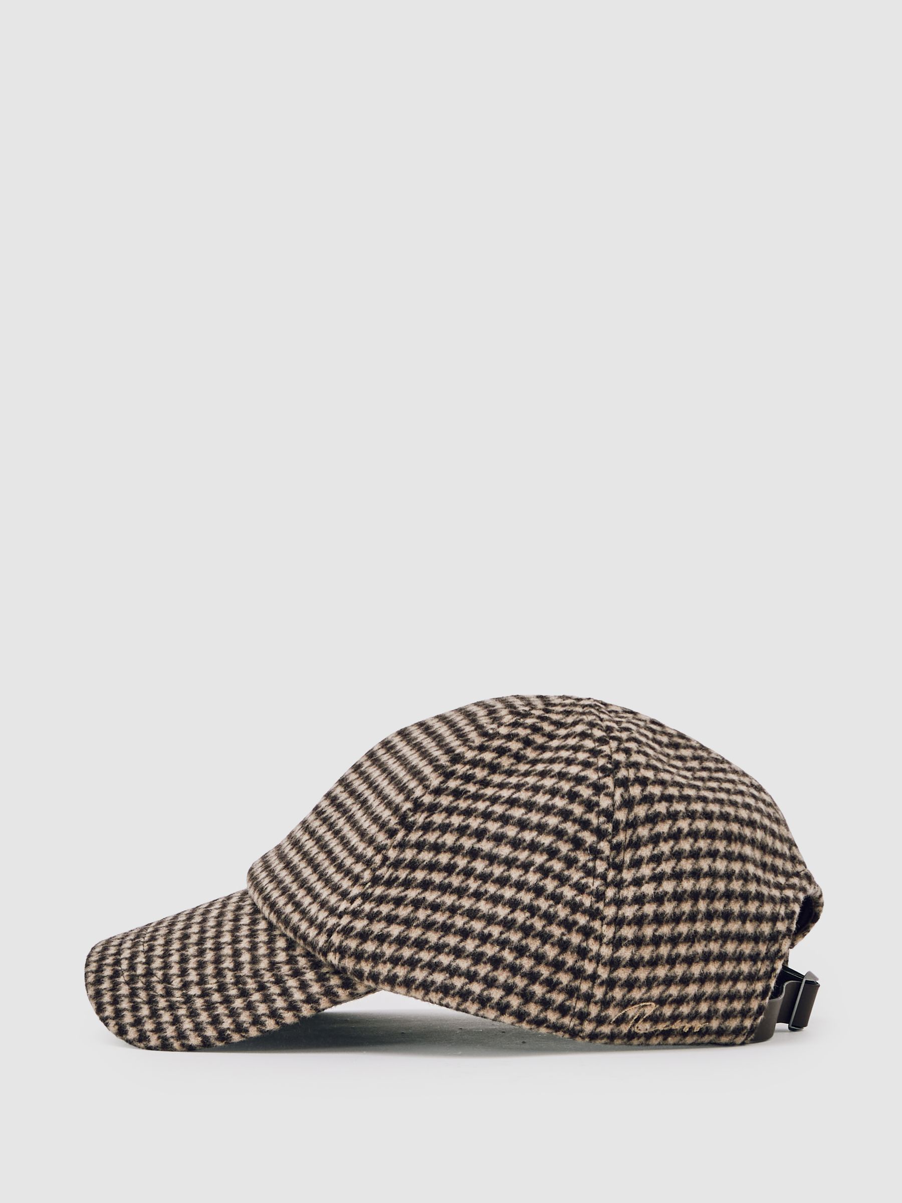 Wool-Blend Houndstooth-Check Cap in Brown