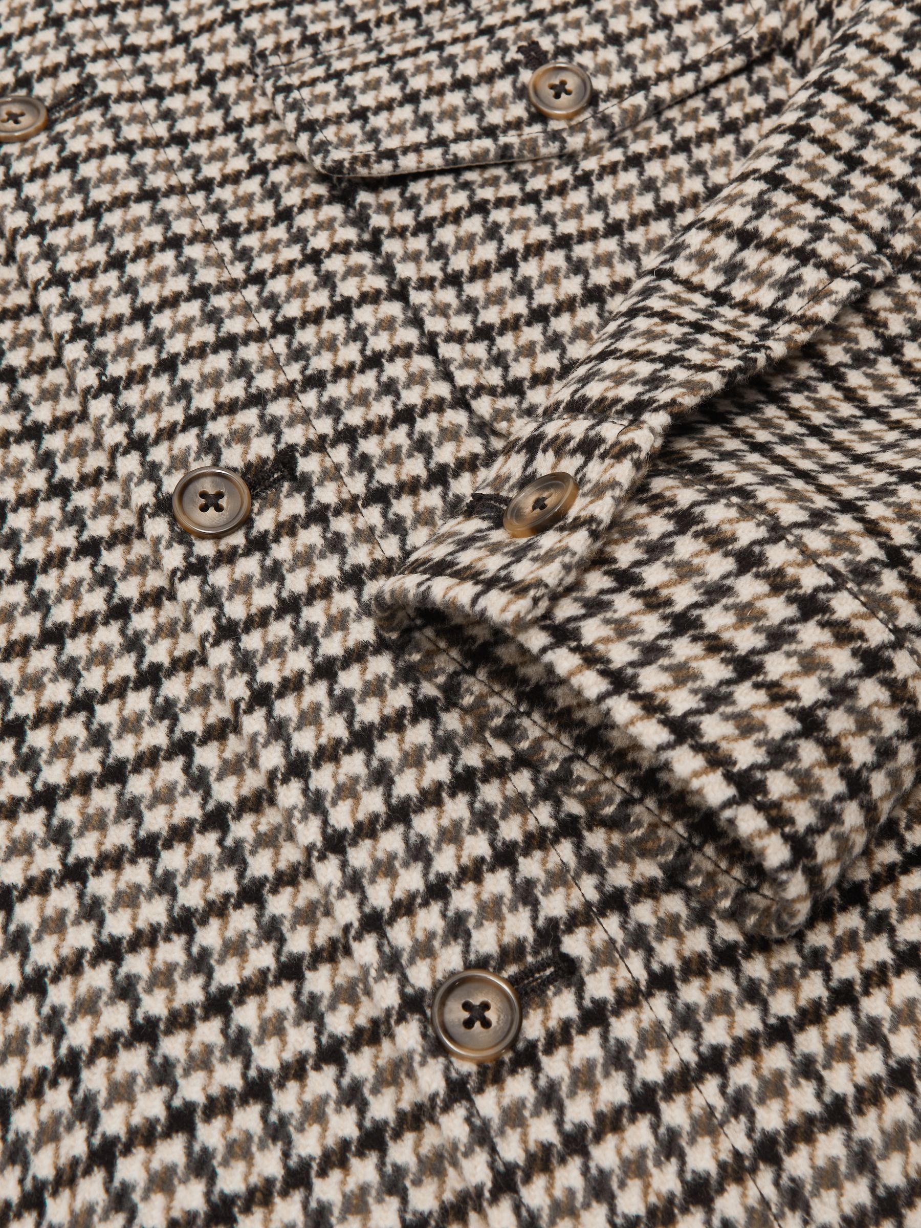 Wool-Blend Houndstooth-Check Overshirt in Grey