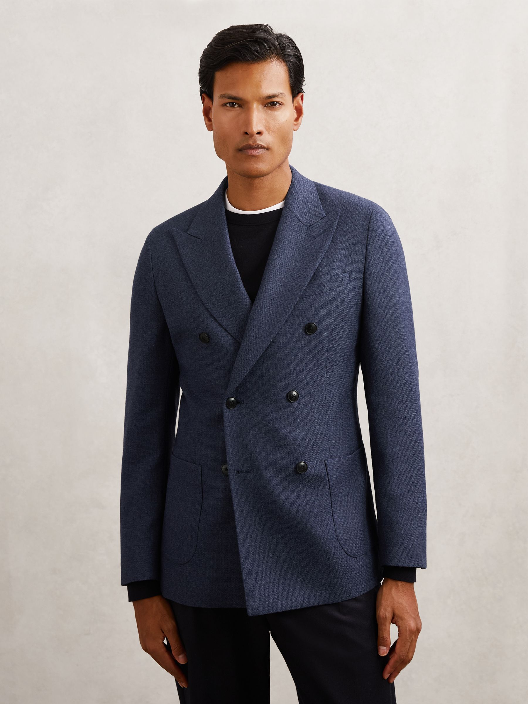 Wool-Blend Double-Breasted Blazer Slim-Fit in Navy