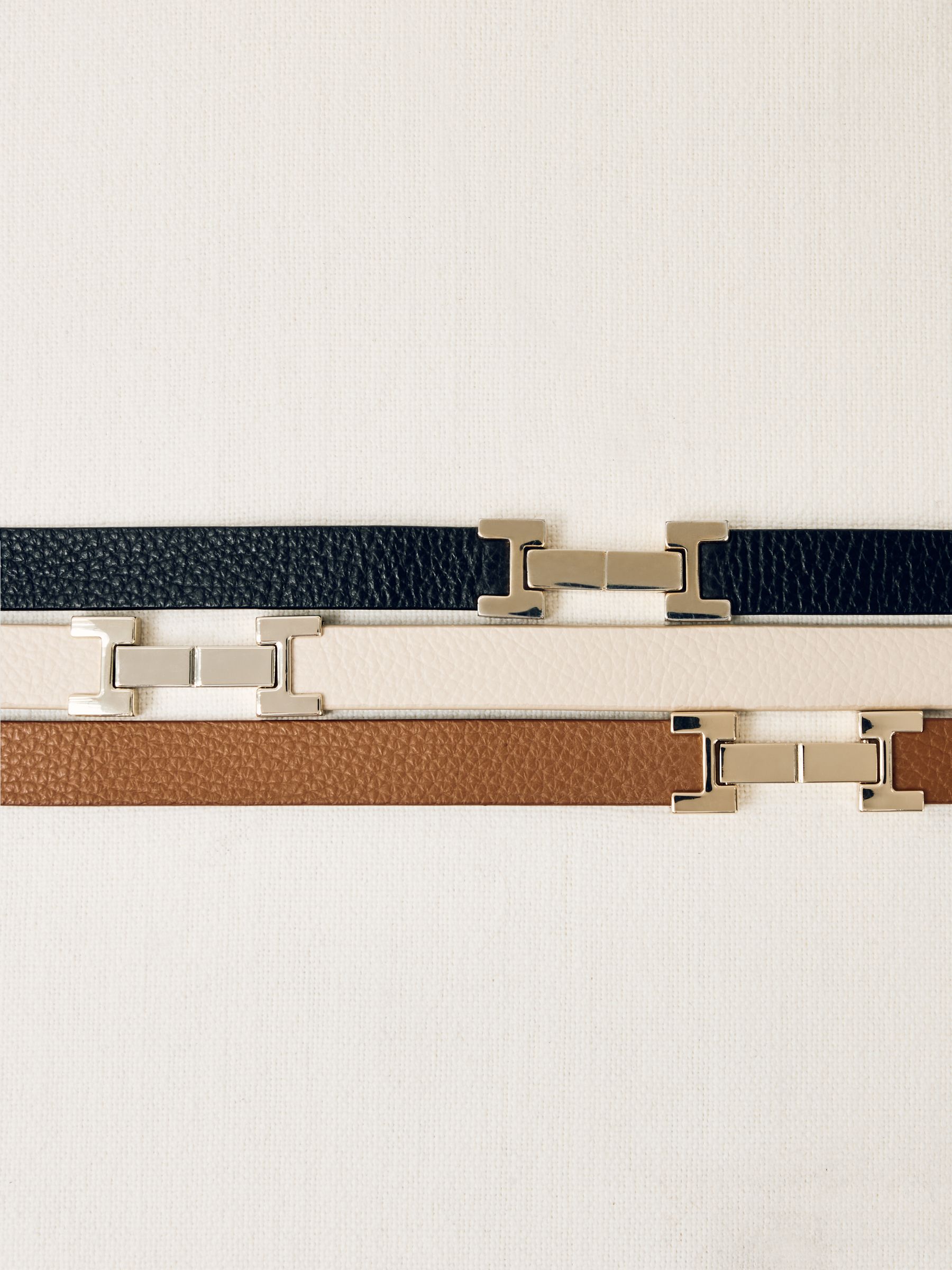 Leather Square Hinge Belt in Black