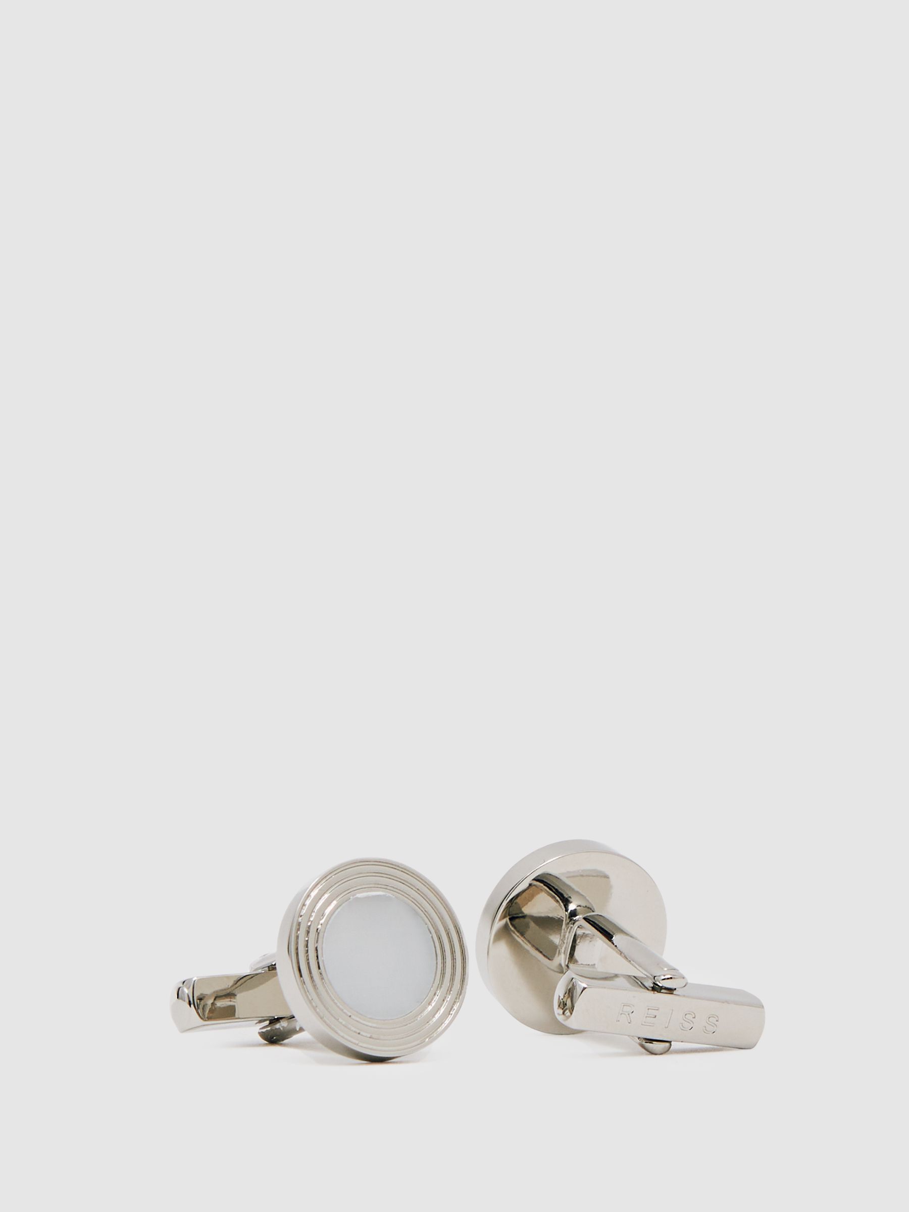 Inlaid Round Ridge Cufflinks in Silver Tone