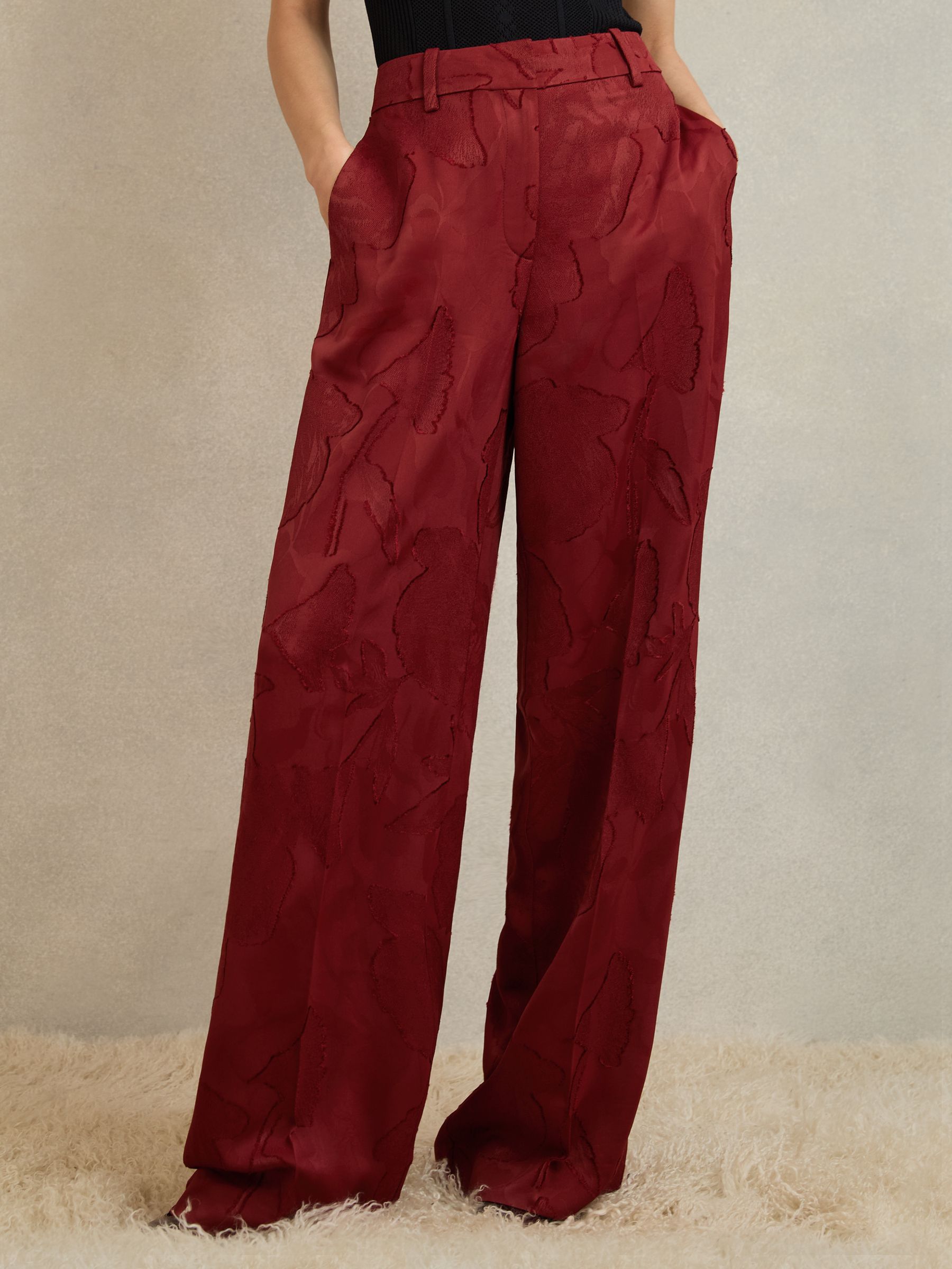 Atelier Jacquard Wide-Leg Trousers in Red