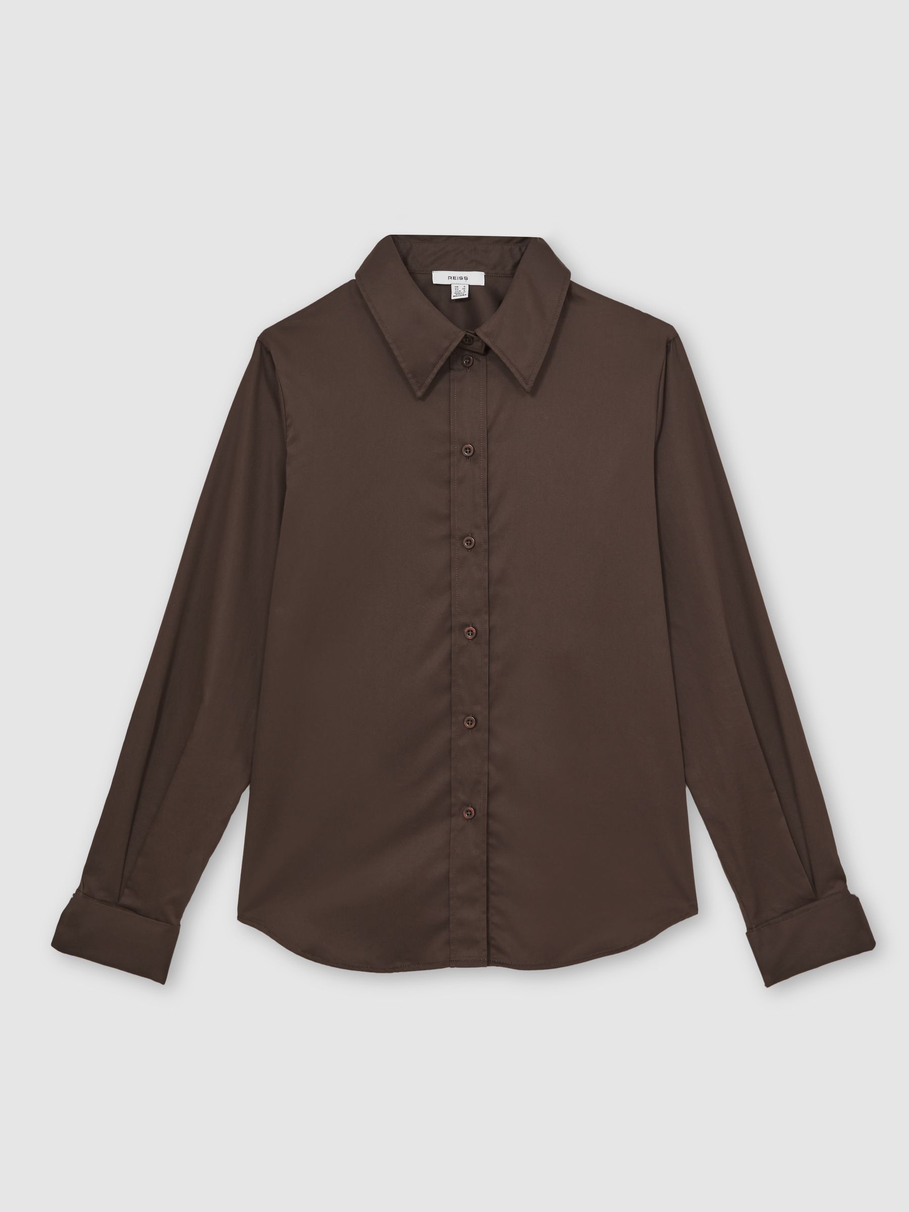 Cotton-Sateen Folded-Cuff Shirt in Chocolate Brown