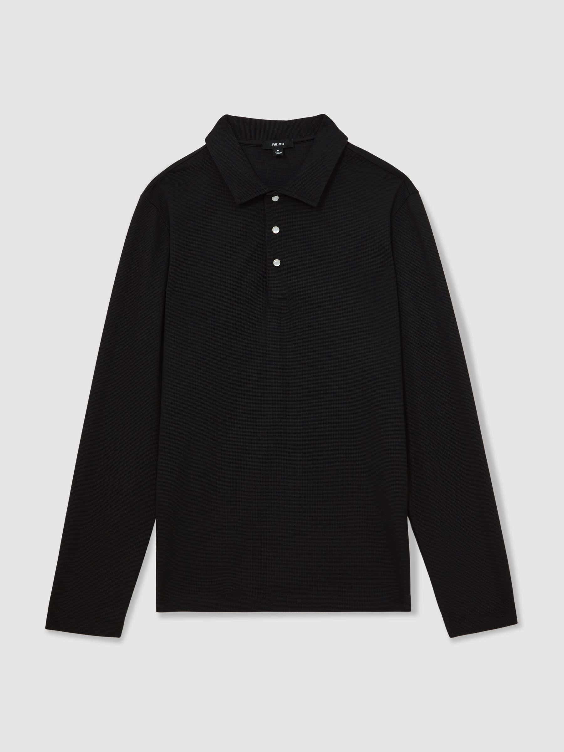 Textured Press-Stud Polo Shirt in Black