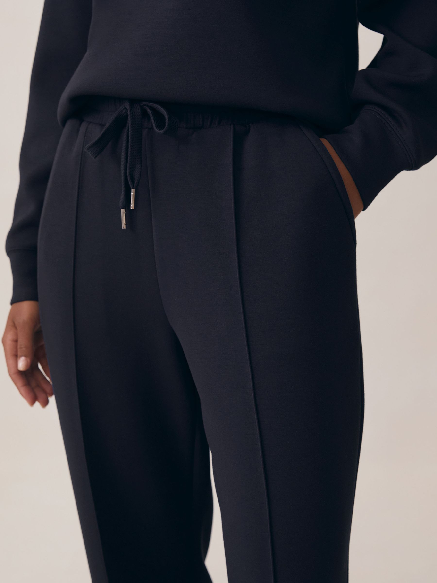 Modal-Blend Interlock Wide-Leg Joggers in Navy