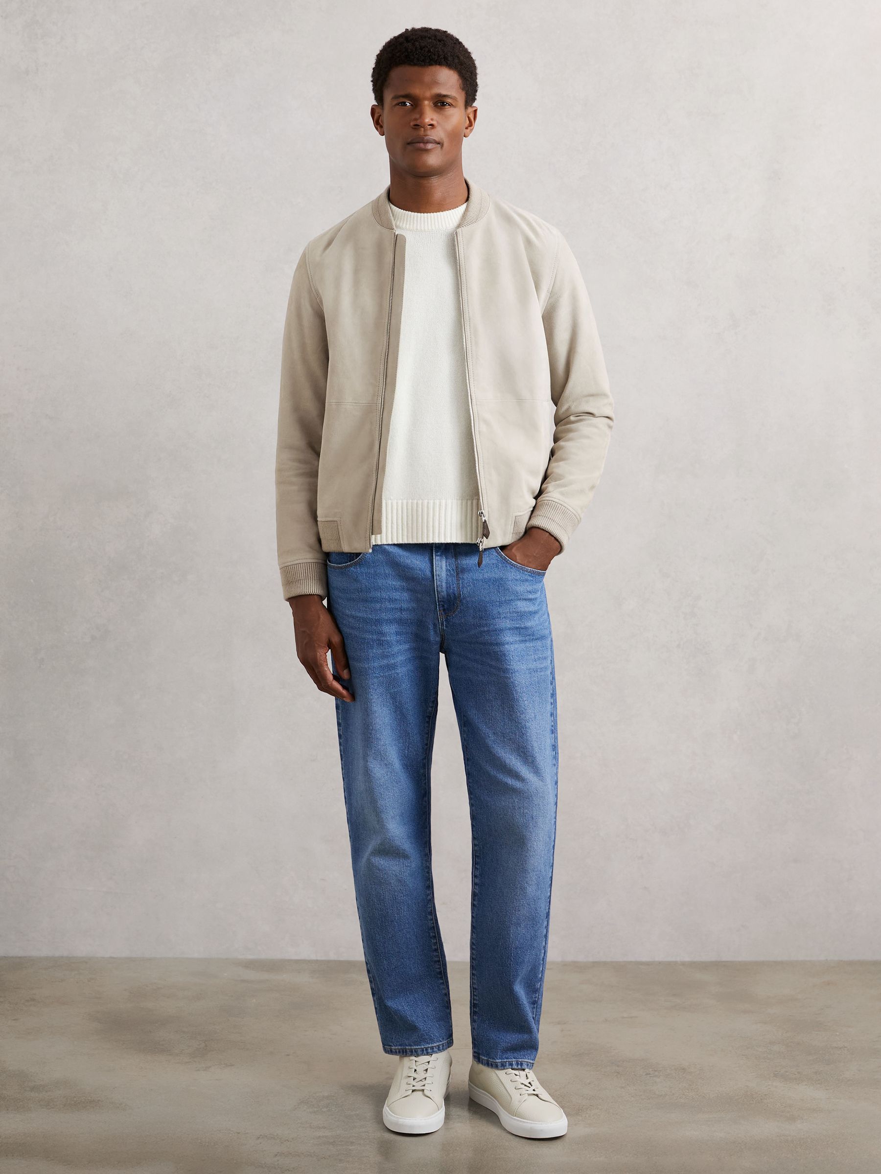 Suede Zip-Through Bomber Jacket in Grey