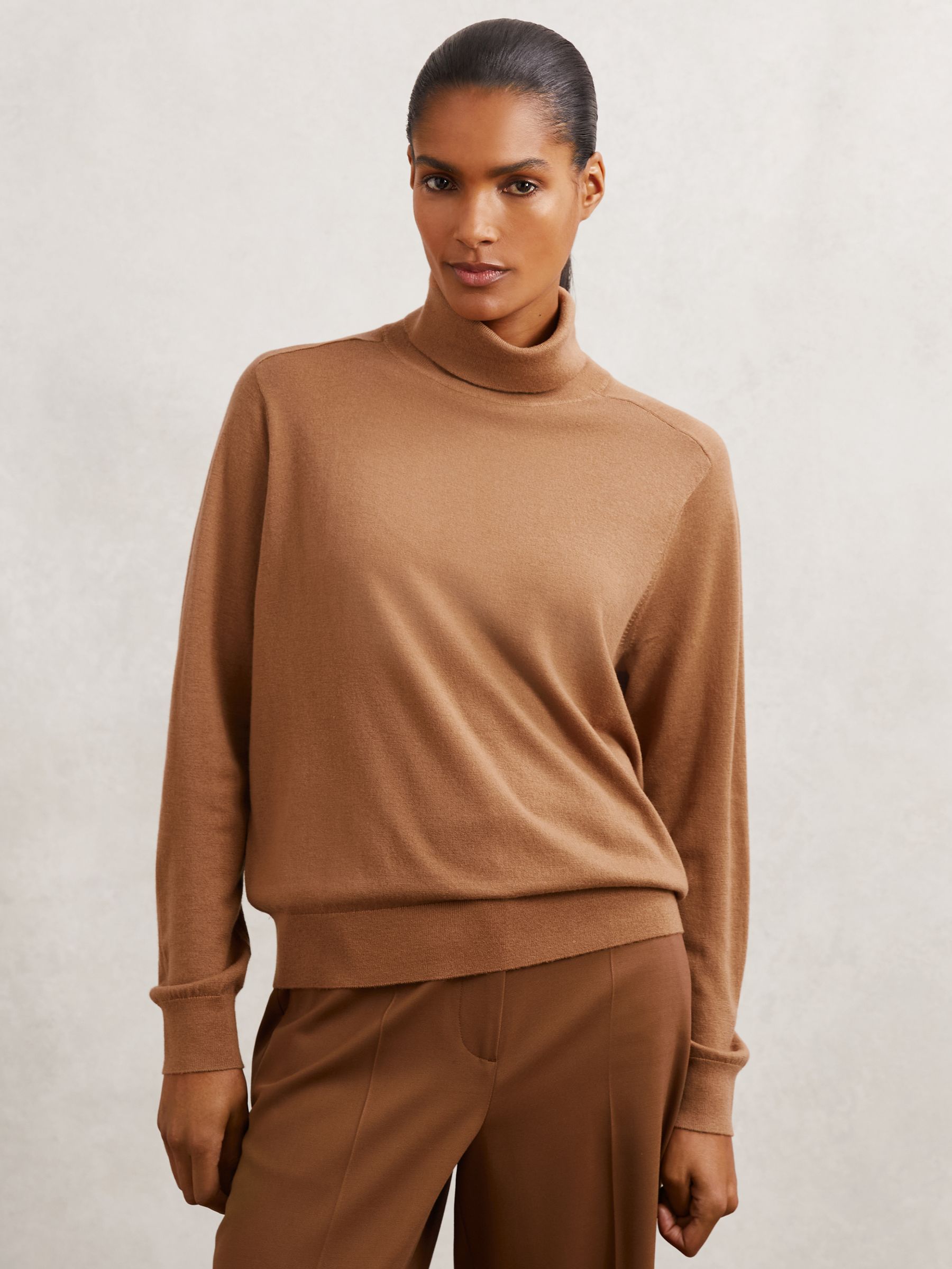 Wool Roll-Neck Jumper in Camel