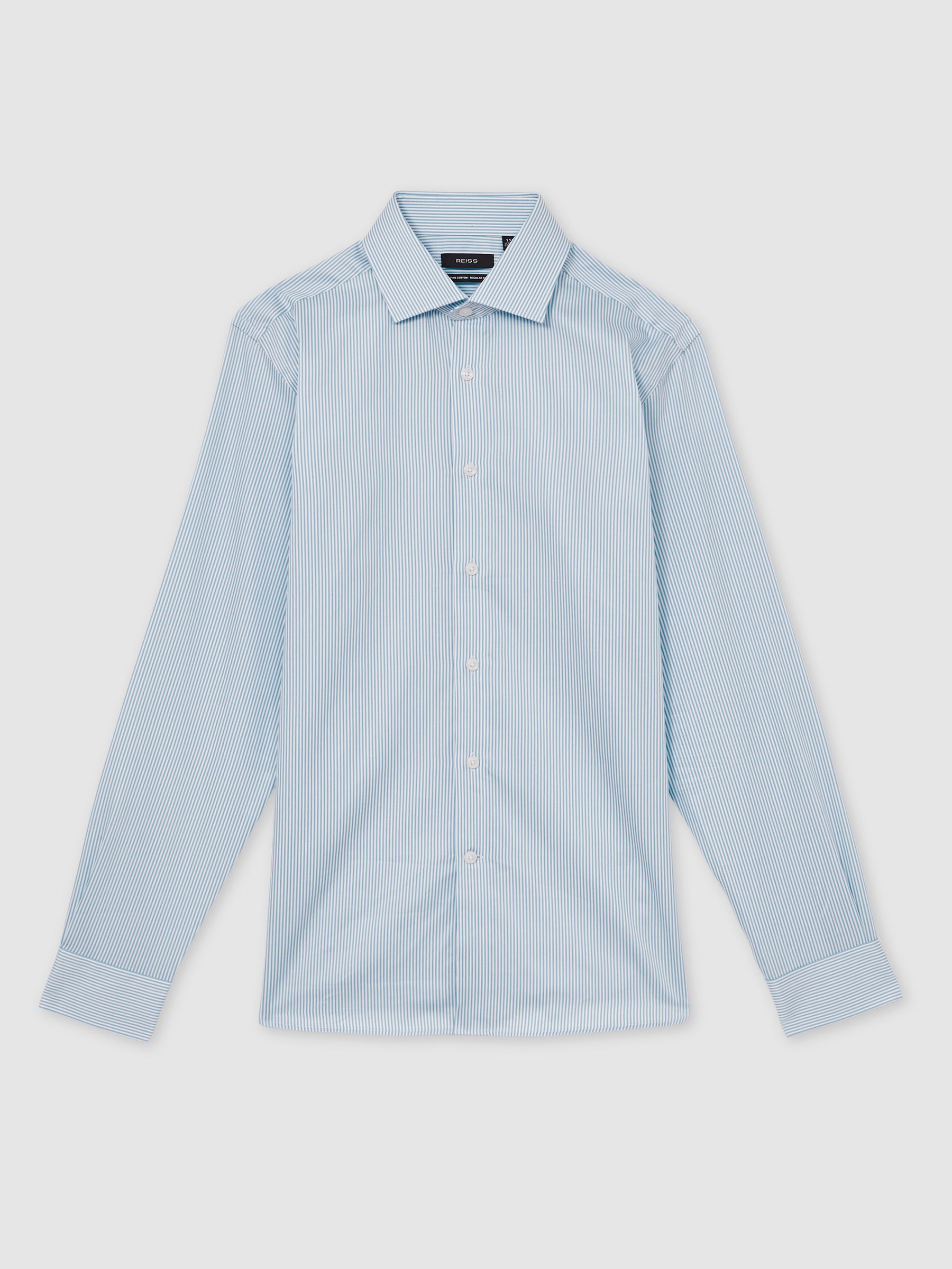 Regular Fit Cotton-Satin Regular-Fit Stripe Shirt in Blue Stripe
