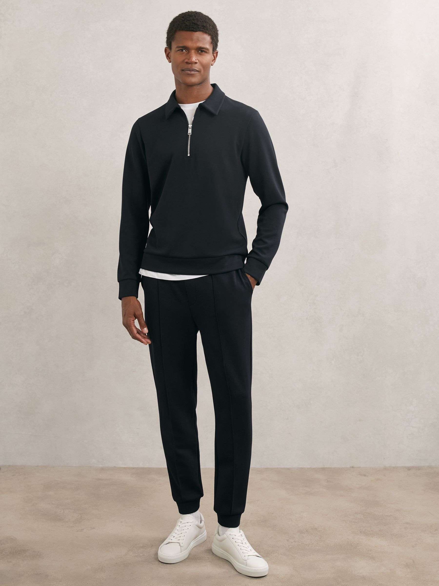 Interlock Half-Zip Polo Sweatshirt in Navy Blue