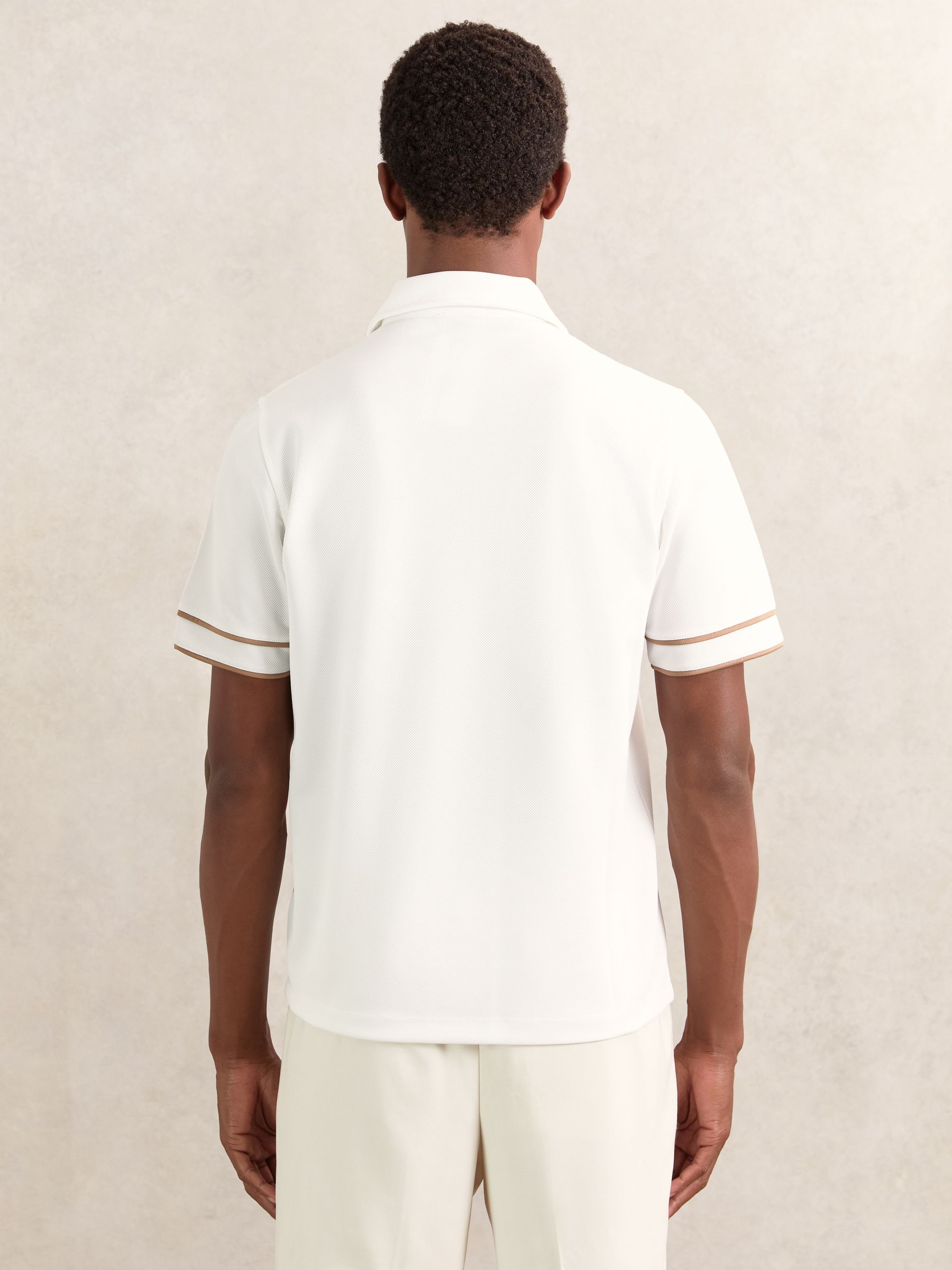 Textured Half-Zip Tipped Polo Shirt in White