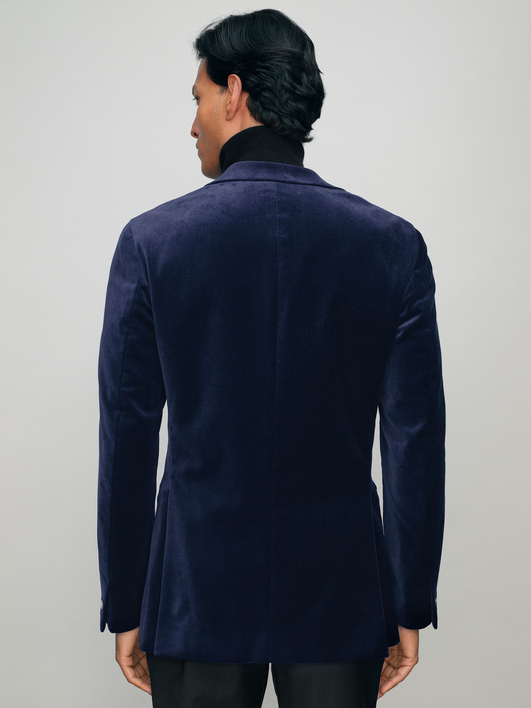 Single-Breasted Velvet Tailored-Fit Blazer in Bright Blue