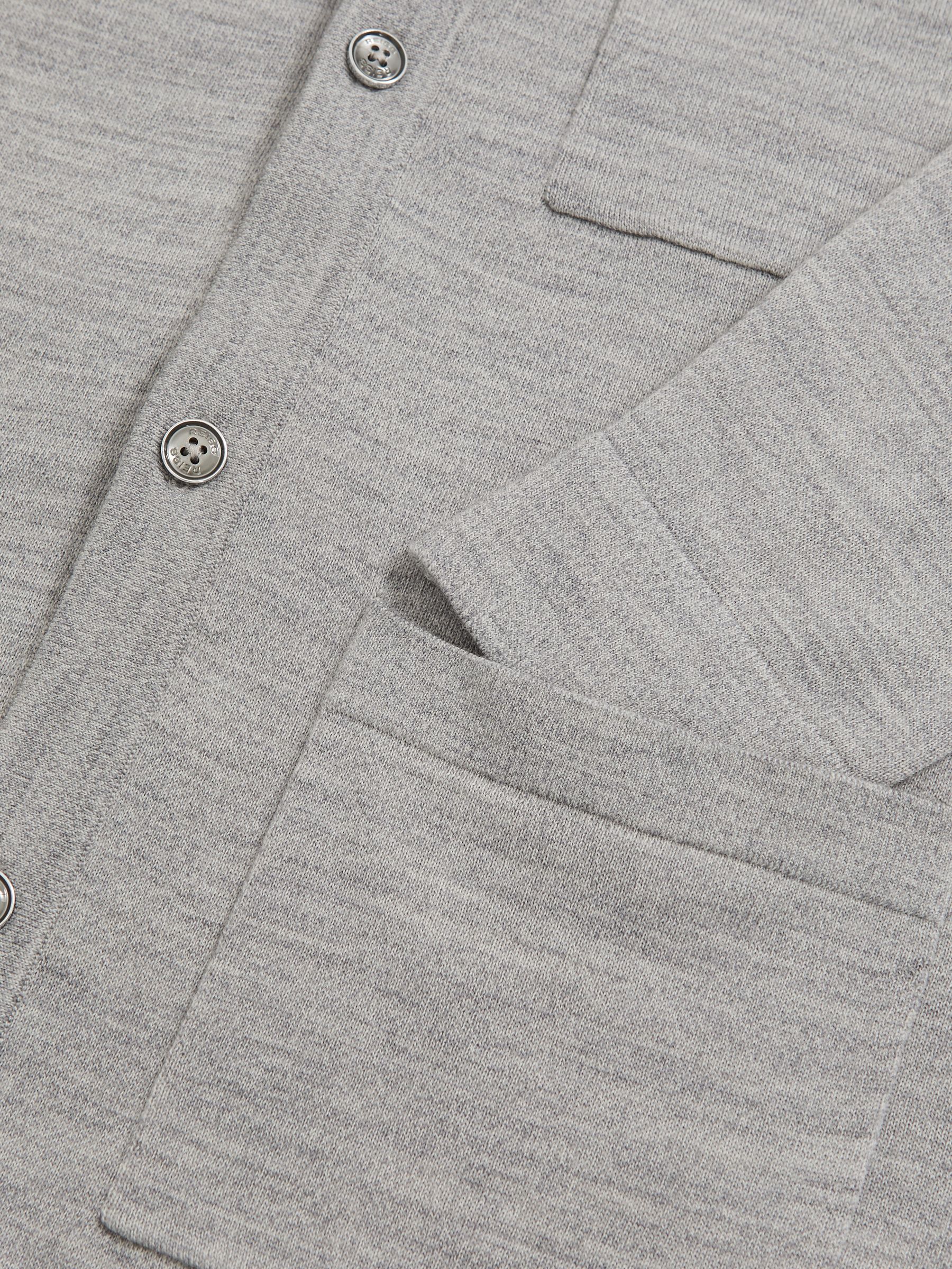 Merino Wool Button-Through Shirt in Soft Grey Mouline