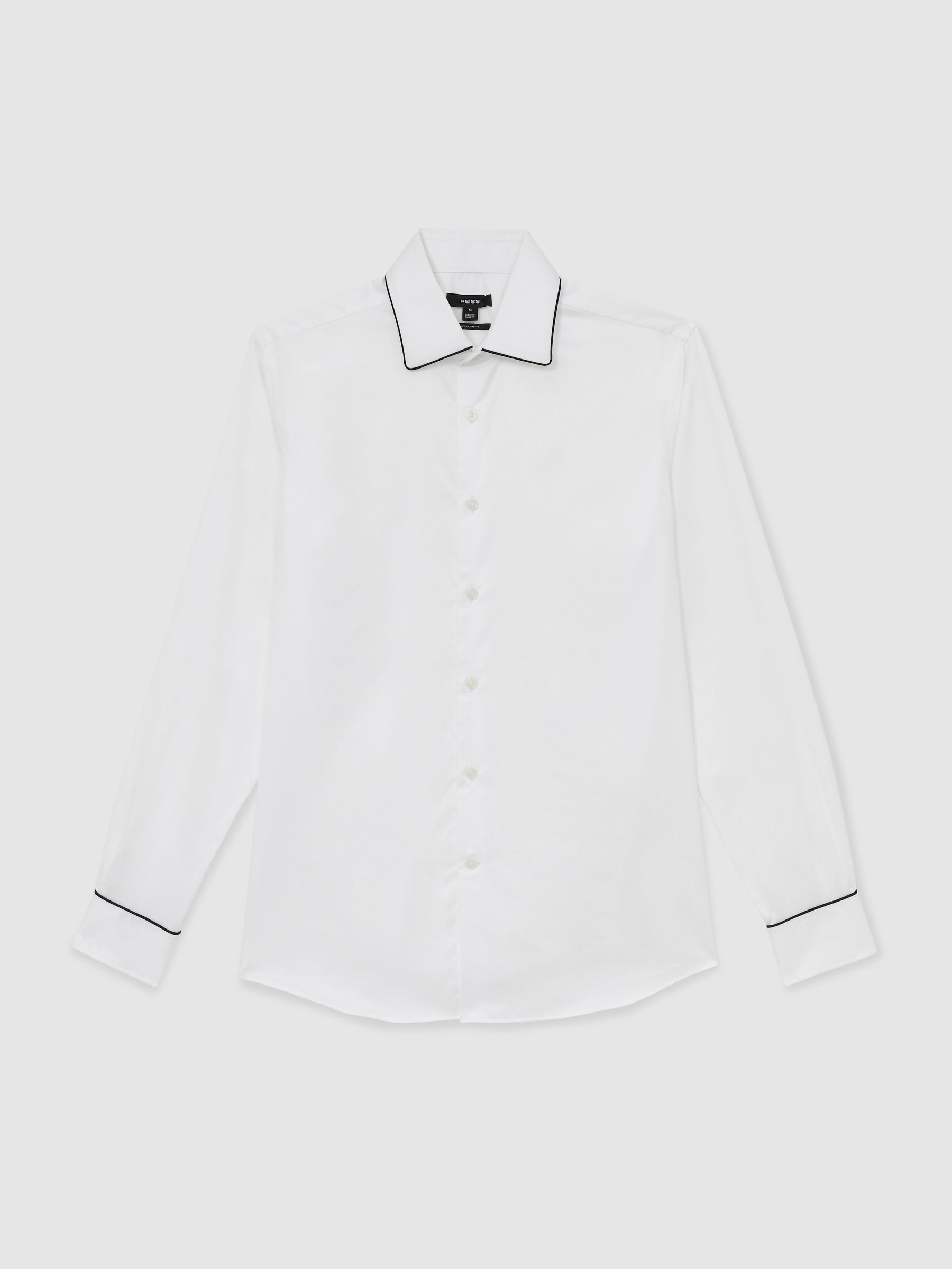 Twill Piped Long-Sleeve Shirt in White