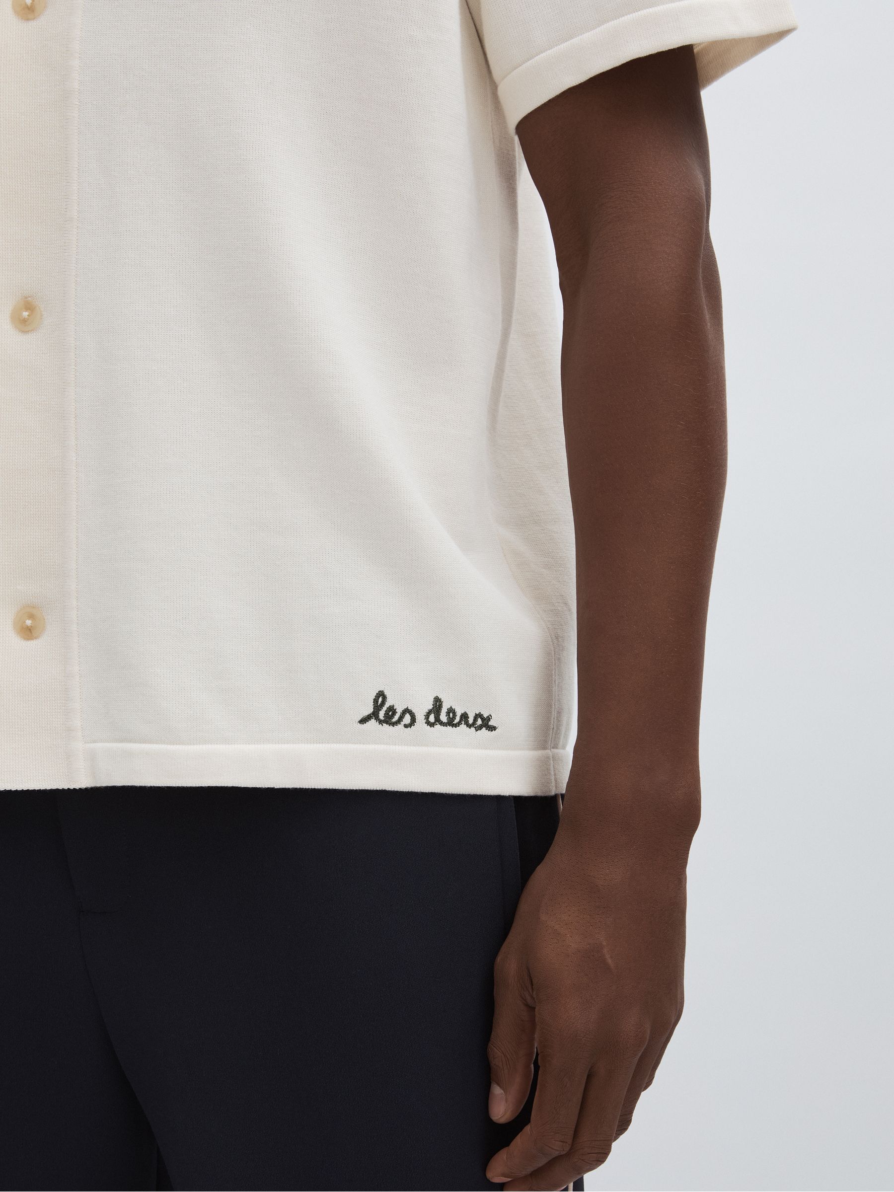 Floral Motif Knit 100% Cotton Shirt in Ivory Print