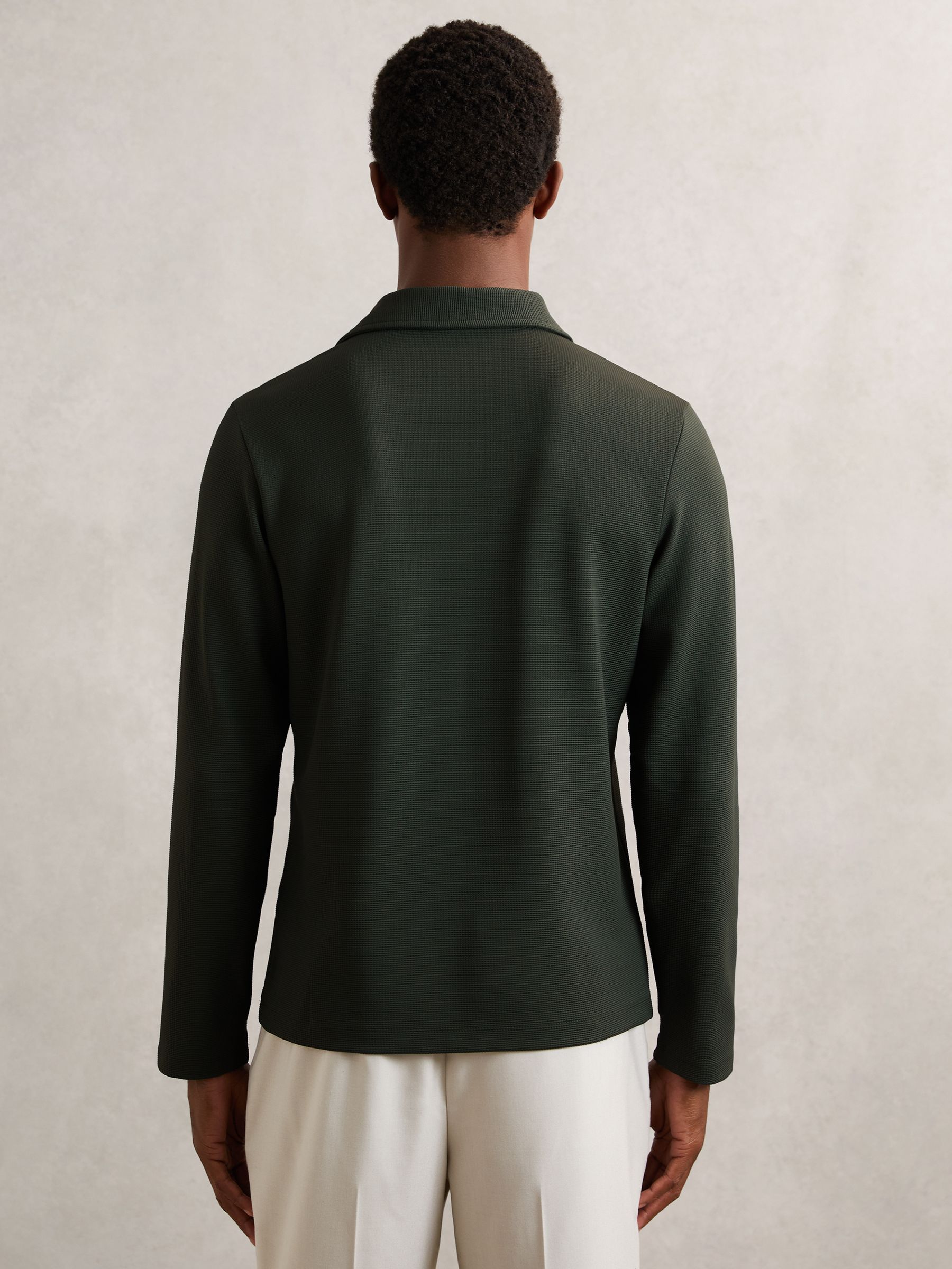 Textured Press-Stud Polo Shirt in Green