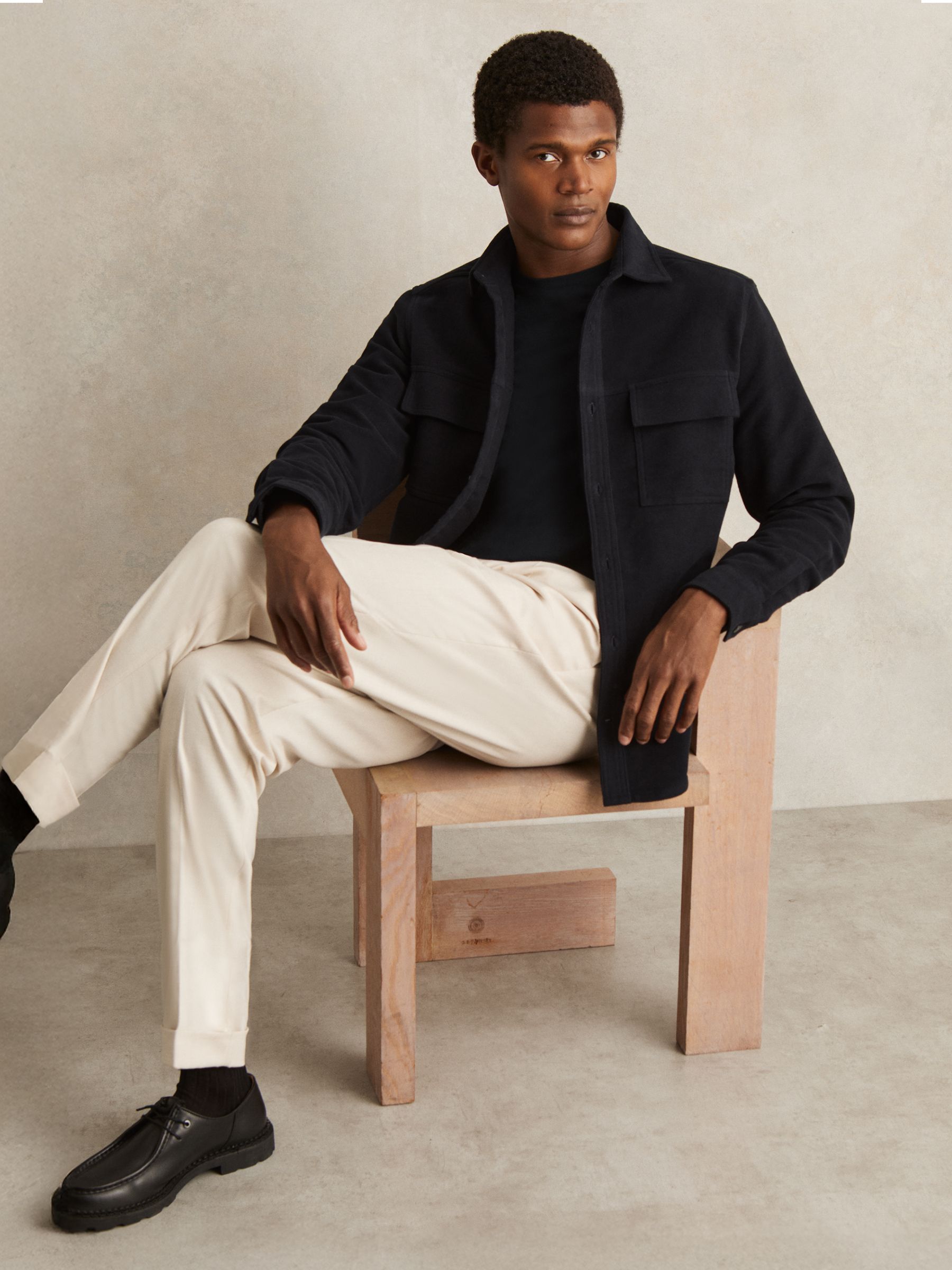 Moleskin-Cotton Twin-Pocket Overshirt in Navy