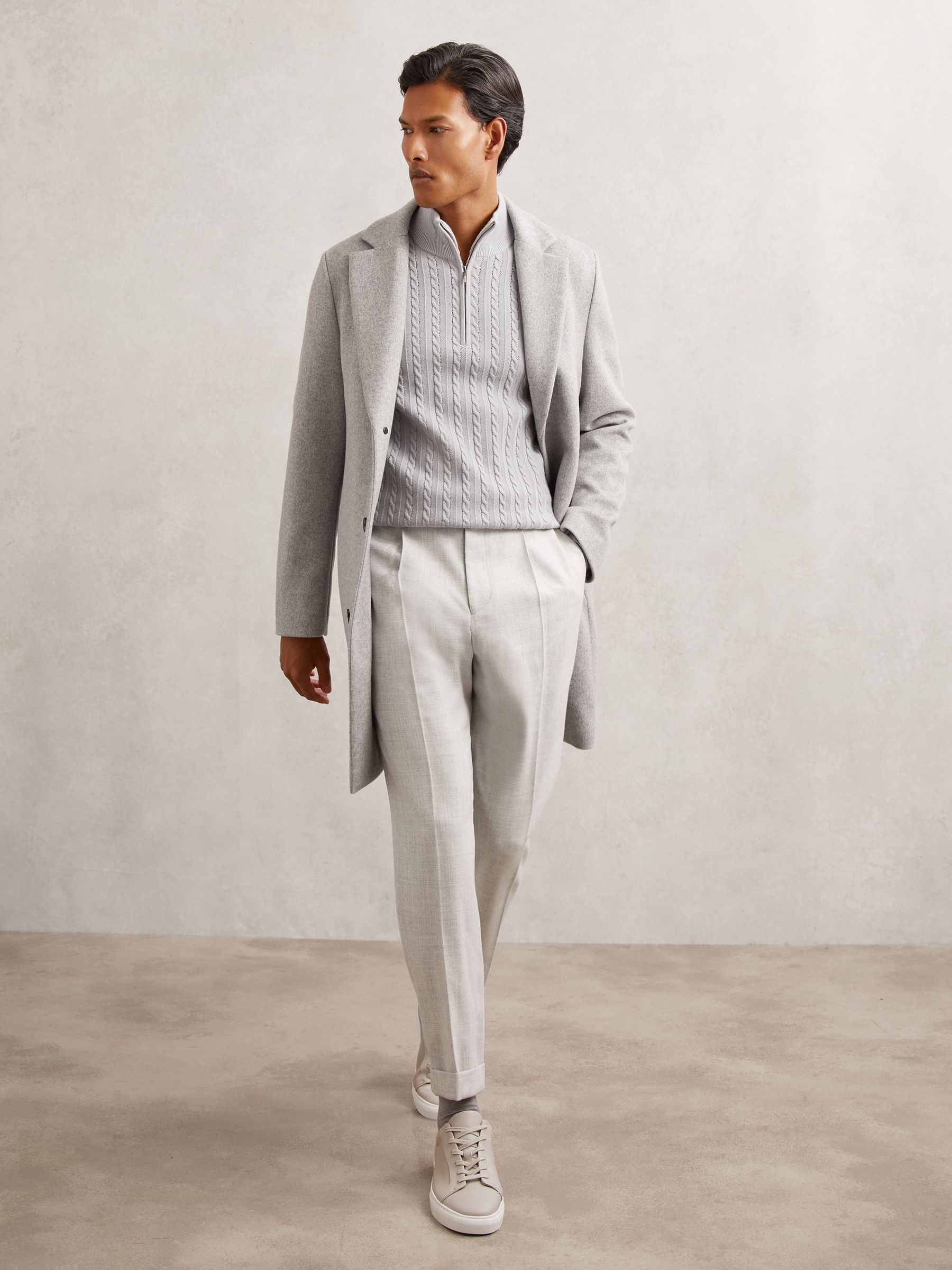 Wool-Blend Slim-Fit Cuffed Trousers in Soft Grey