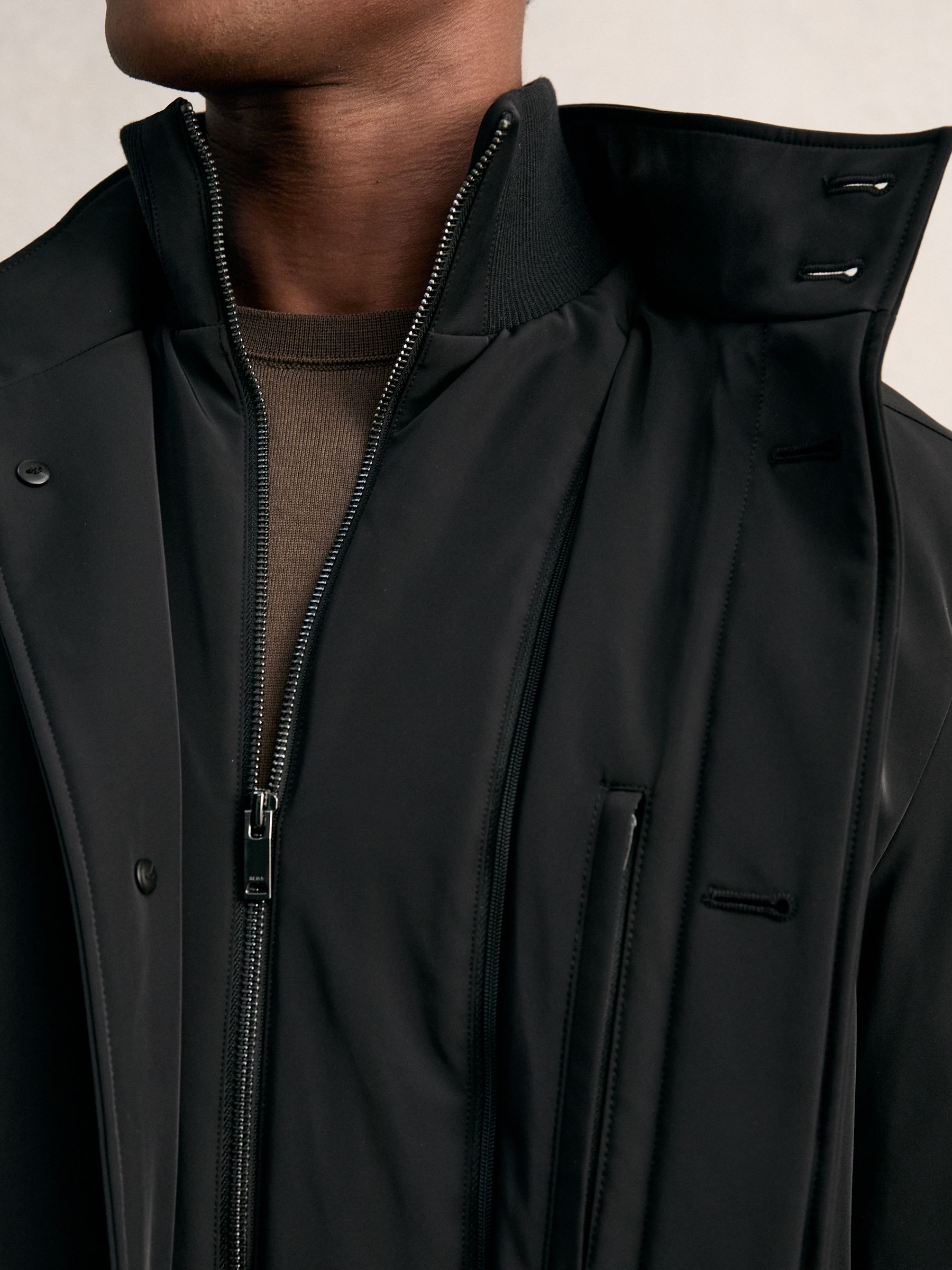 Hybrid Removable-Gilet Overcoat in Black