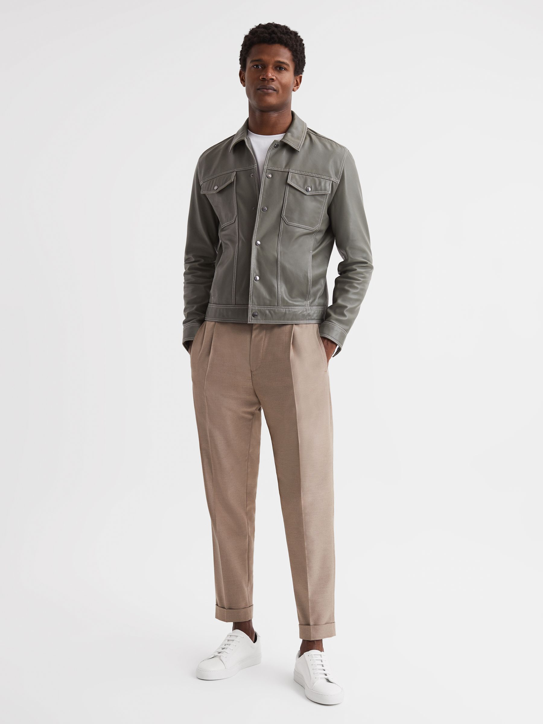 Tumbled-Leather Low-Top Trainers in White