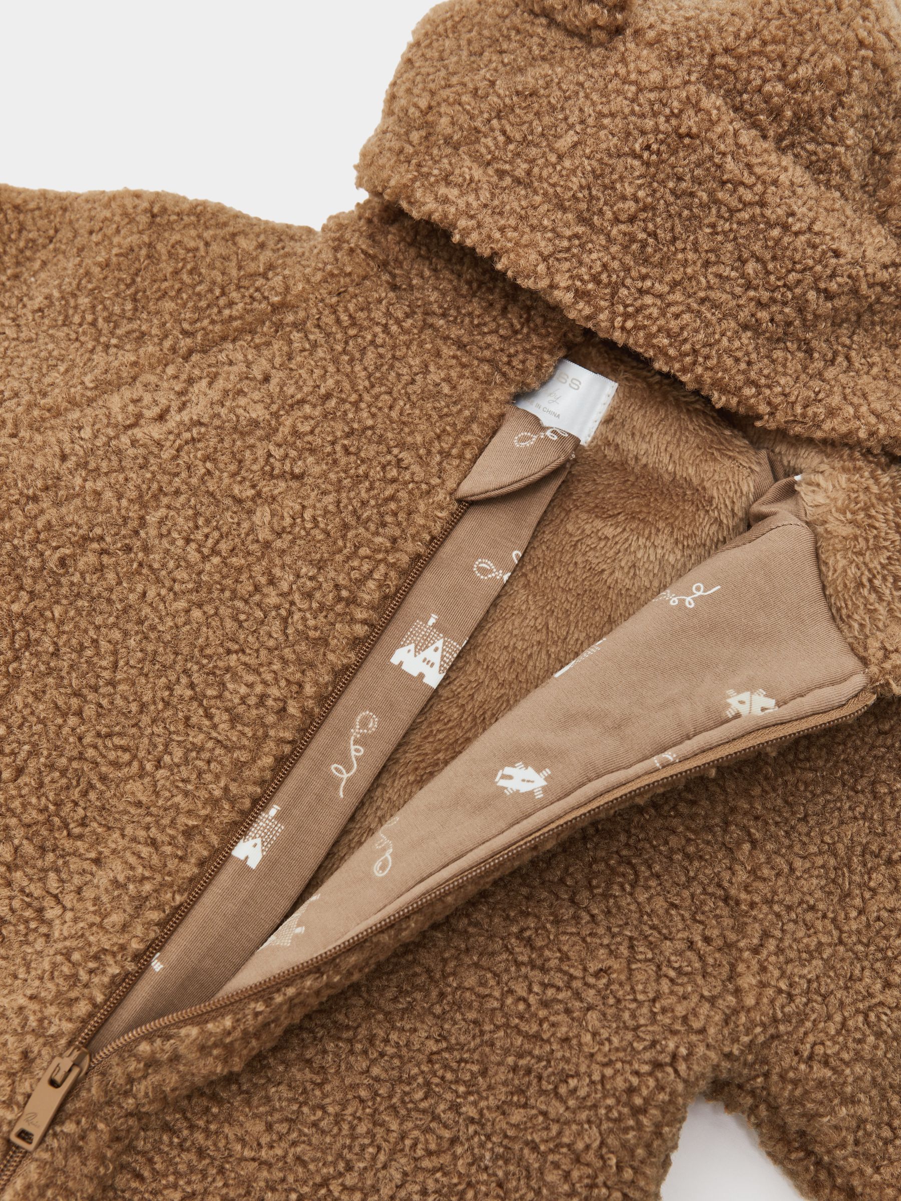 Hooded Fleece Pramsuit in Neutral