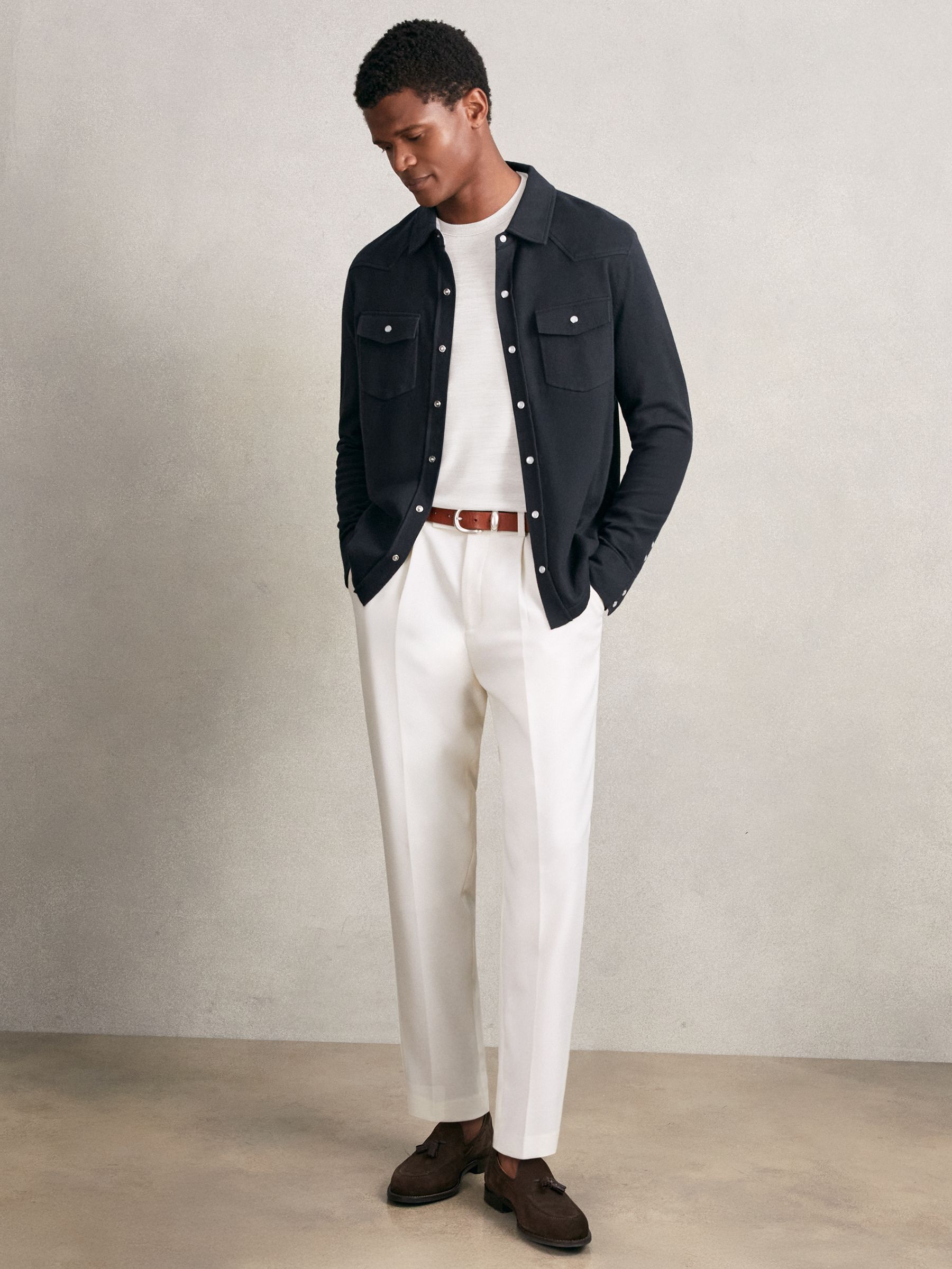 Cotton-Cashmere Western Knitted Shirt in Navy