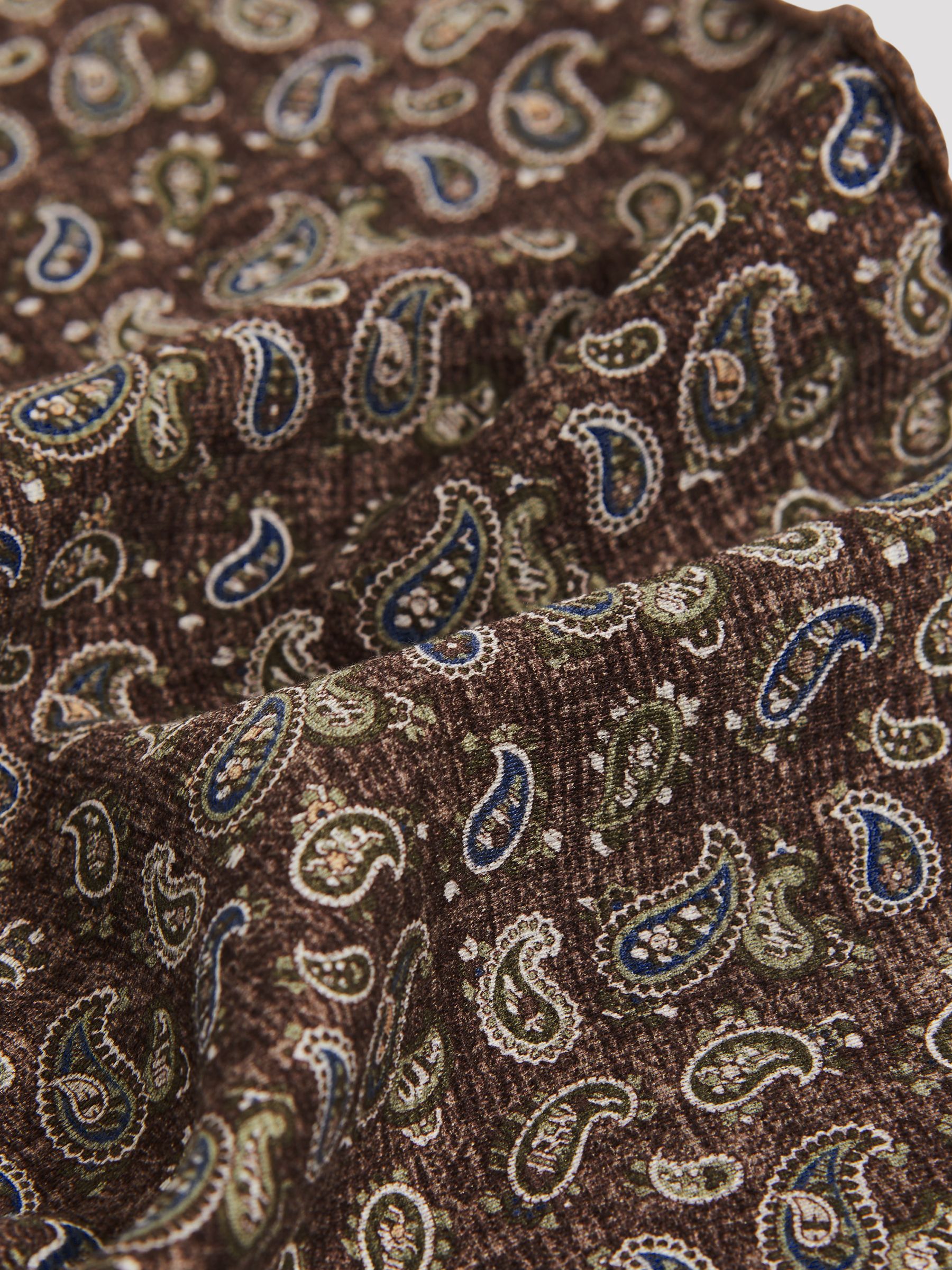 Silk Medallion Paisley Pocket Square in Sage