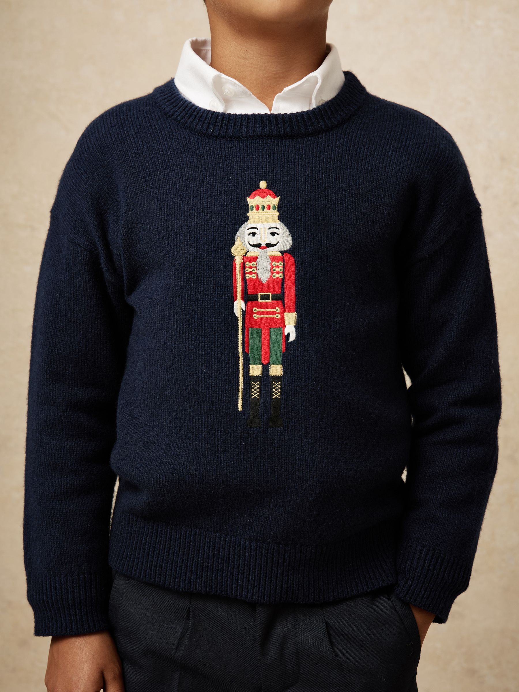 3-9 yrs Wool-Blend Nutcracker Jumper in Navy Blue