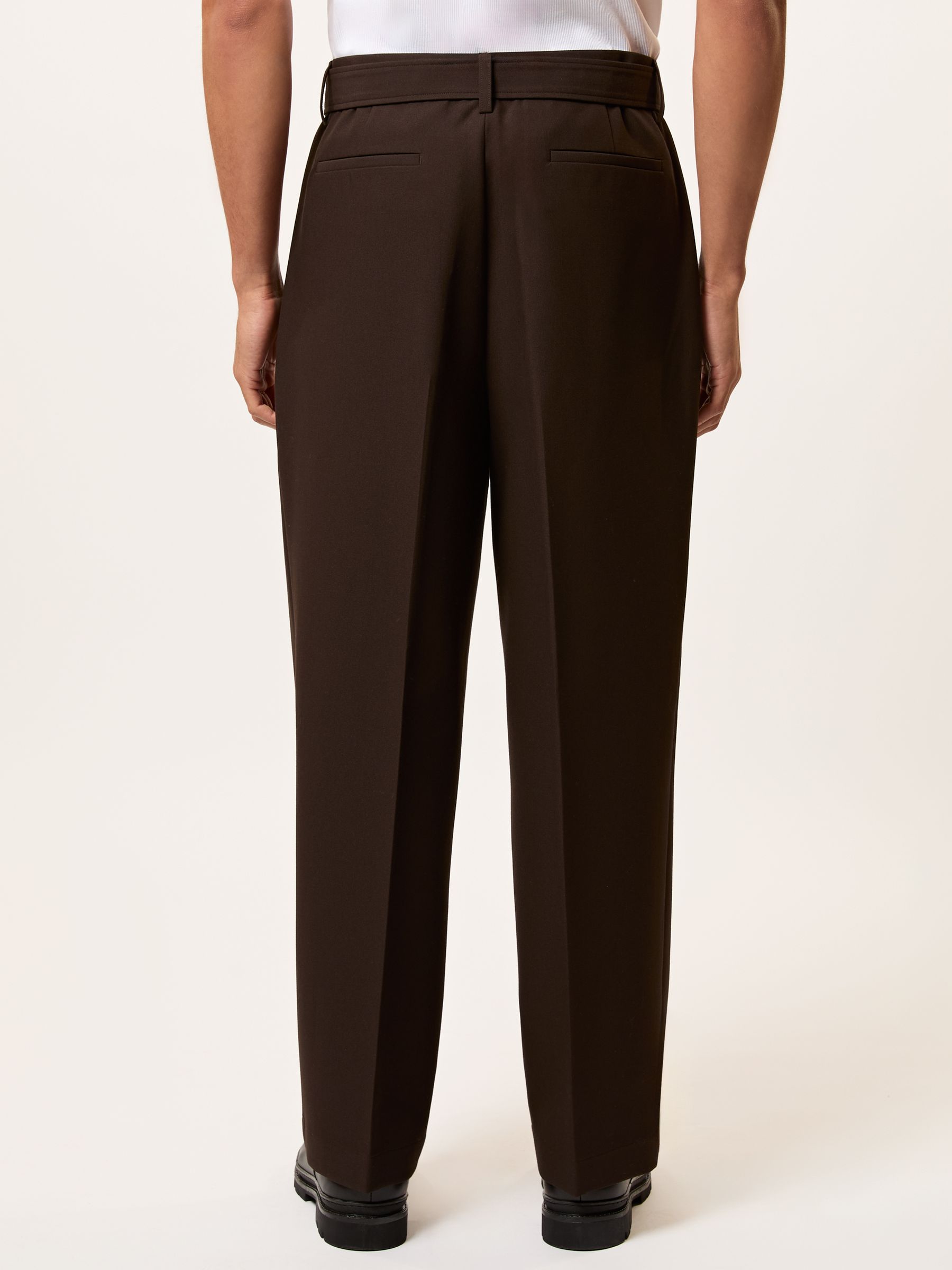 Monogram Relaxed-Fit Belted Trousers in Brown
