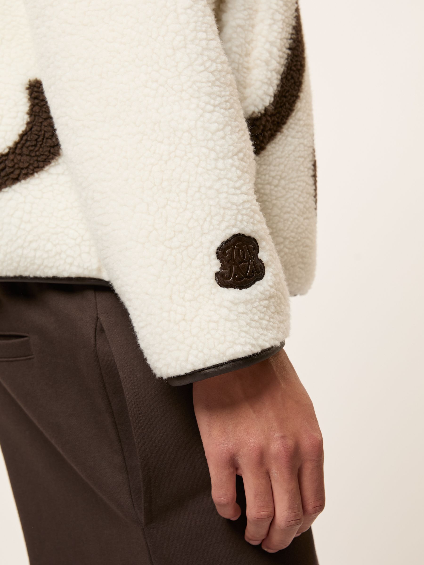 Monogram Motif Relaxed Fleece Jacket in White/Brown