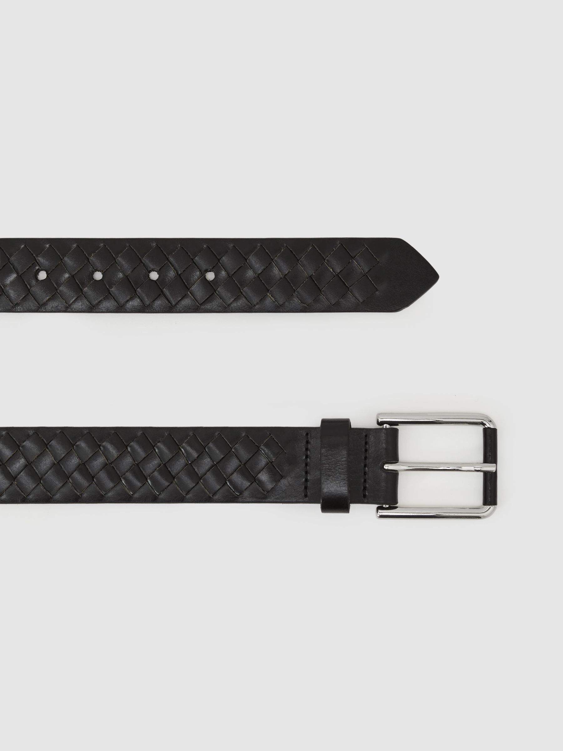 Leather Woven Belt in Black