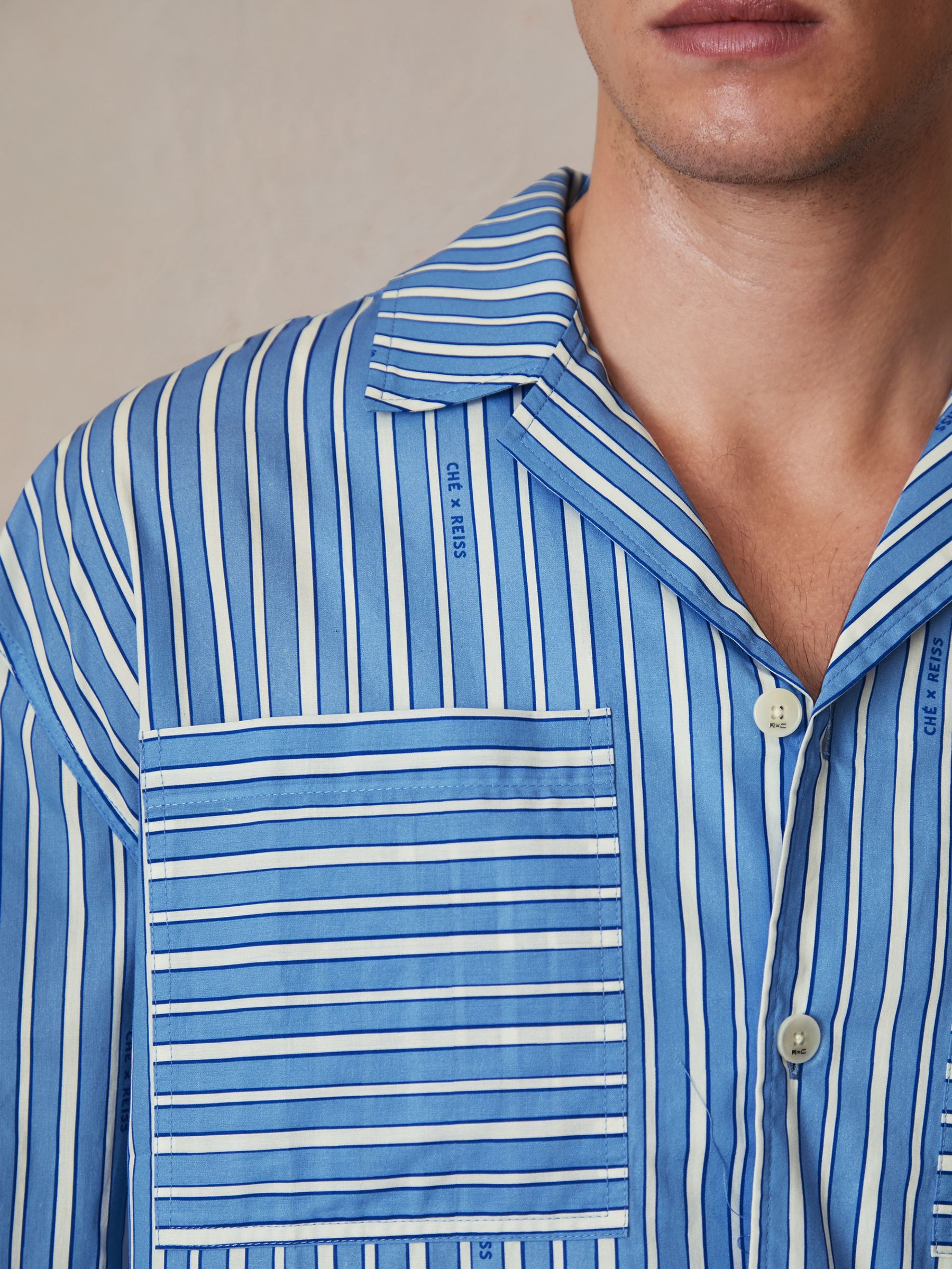 Reiss | Ché Poplin Stripe Pocket Shirt in Bright Blue/White