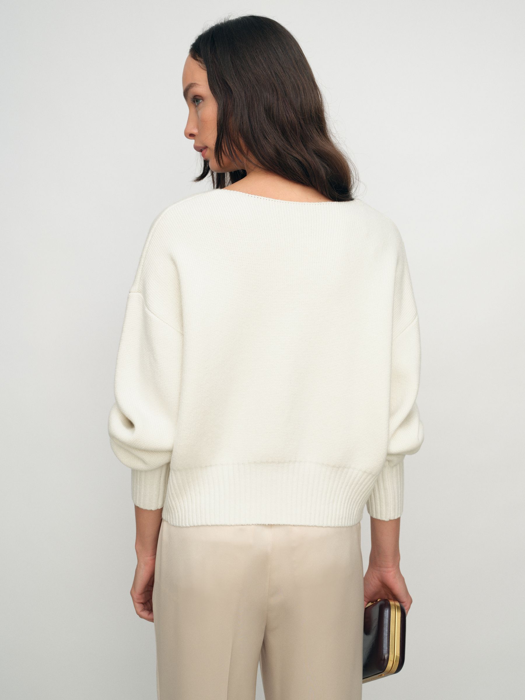 Wool-Blend Crystal-Bow Cardigan With Cashmere in Cream
