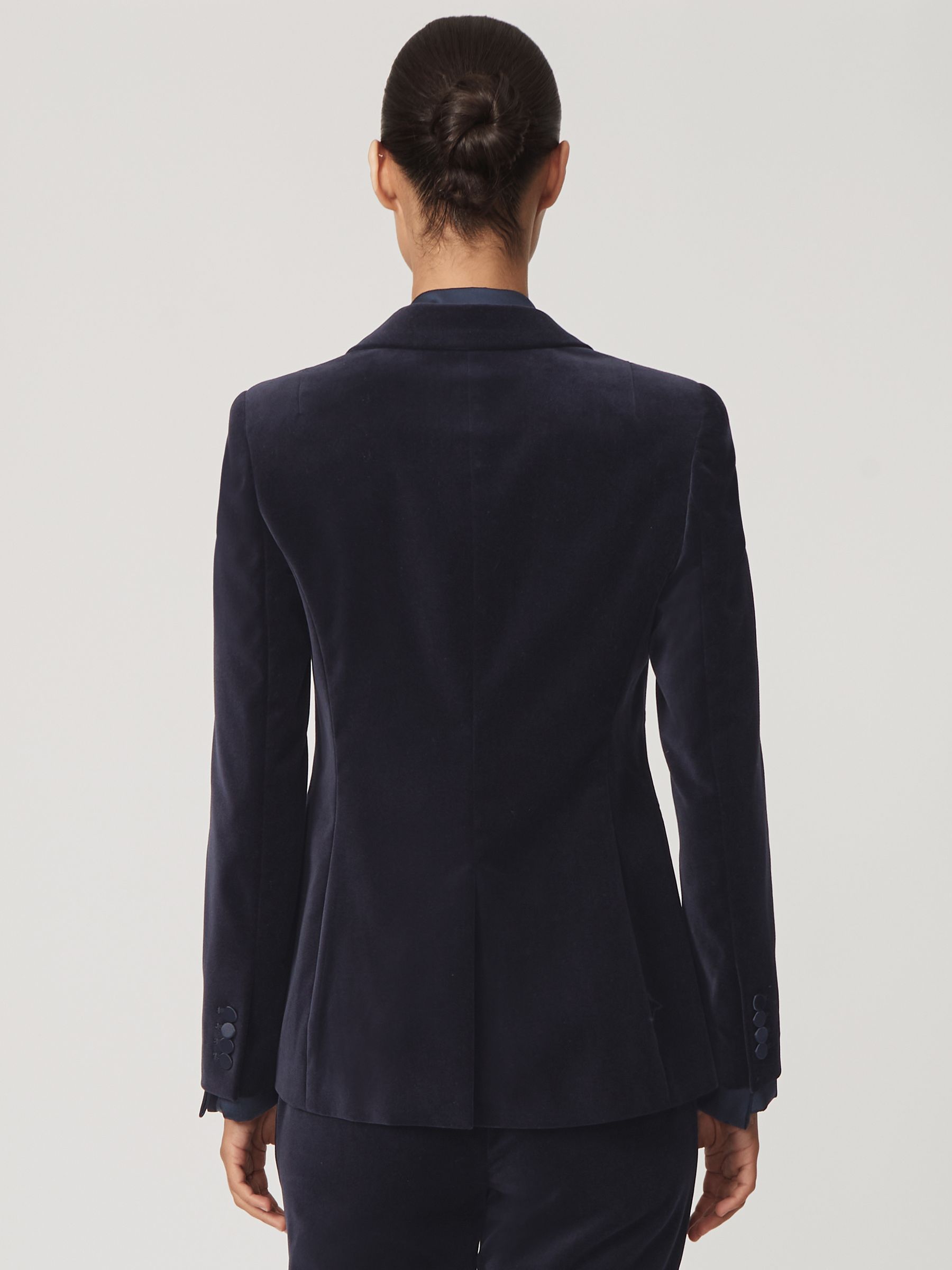 Velvet Single-Breasted Tuxedo Blazer in Navy