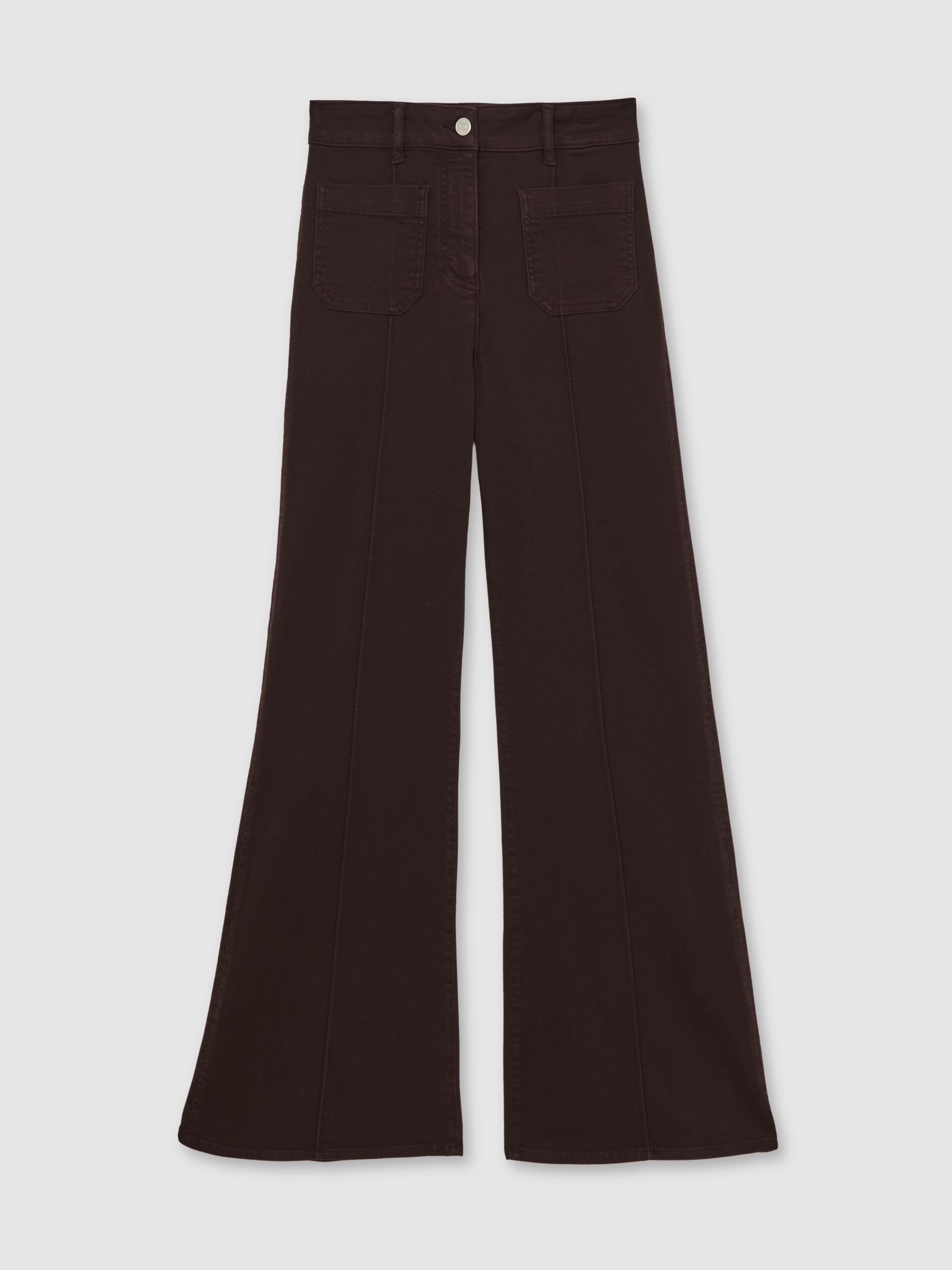 Petite Patch-Pocket Flared Jeans in Burgundy