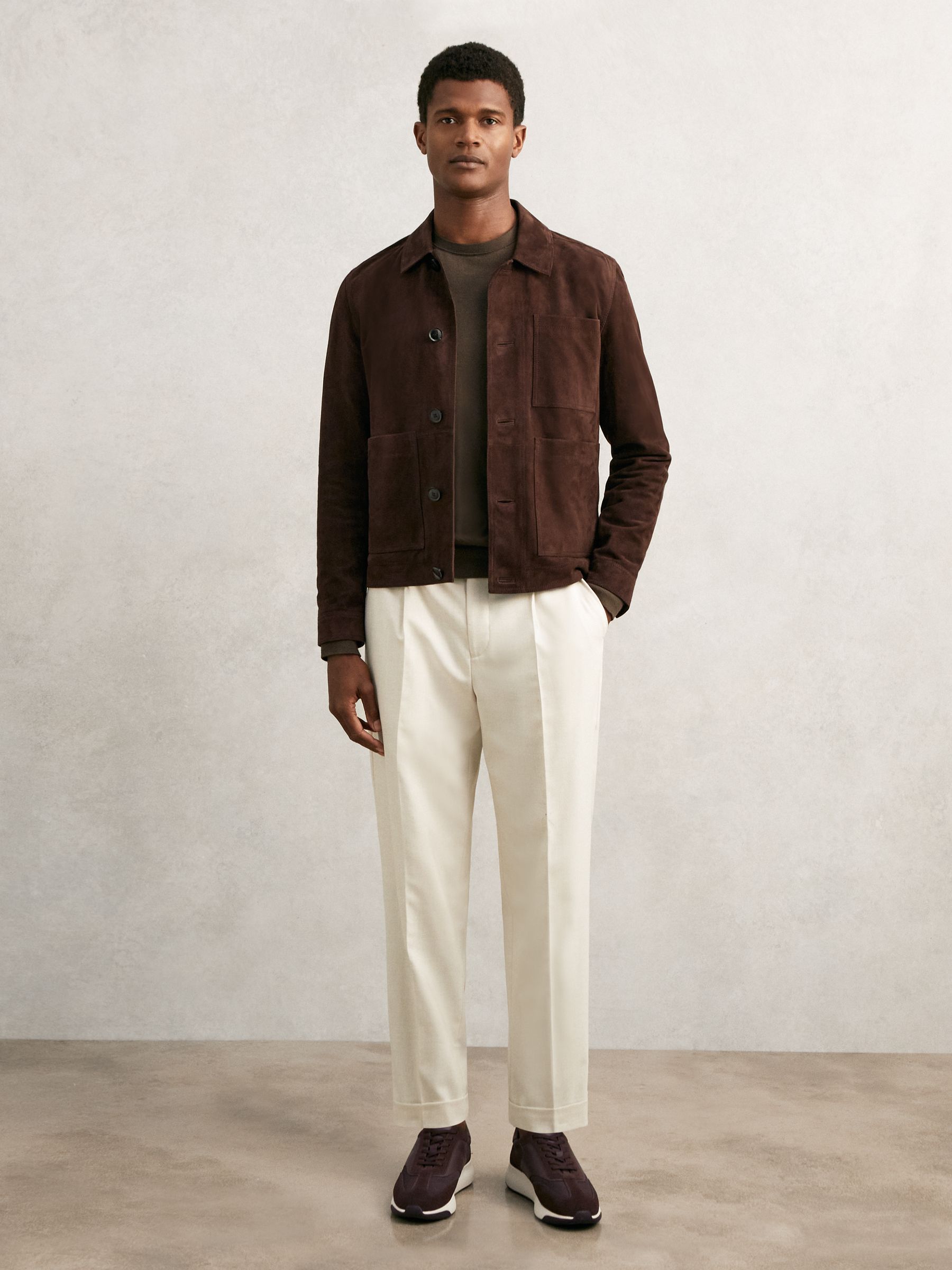 Bonded-Leather Suede Running Trainers in Chocolate Brown