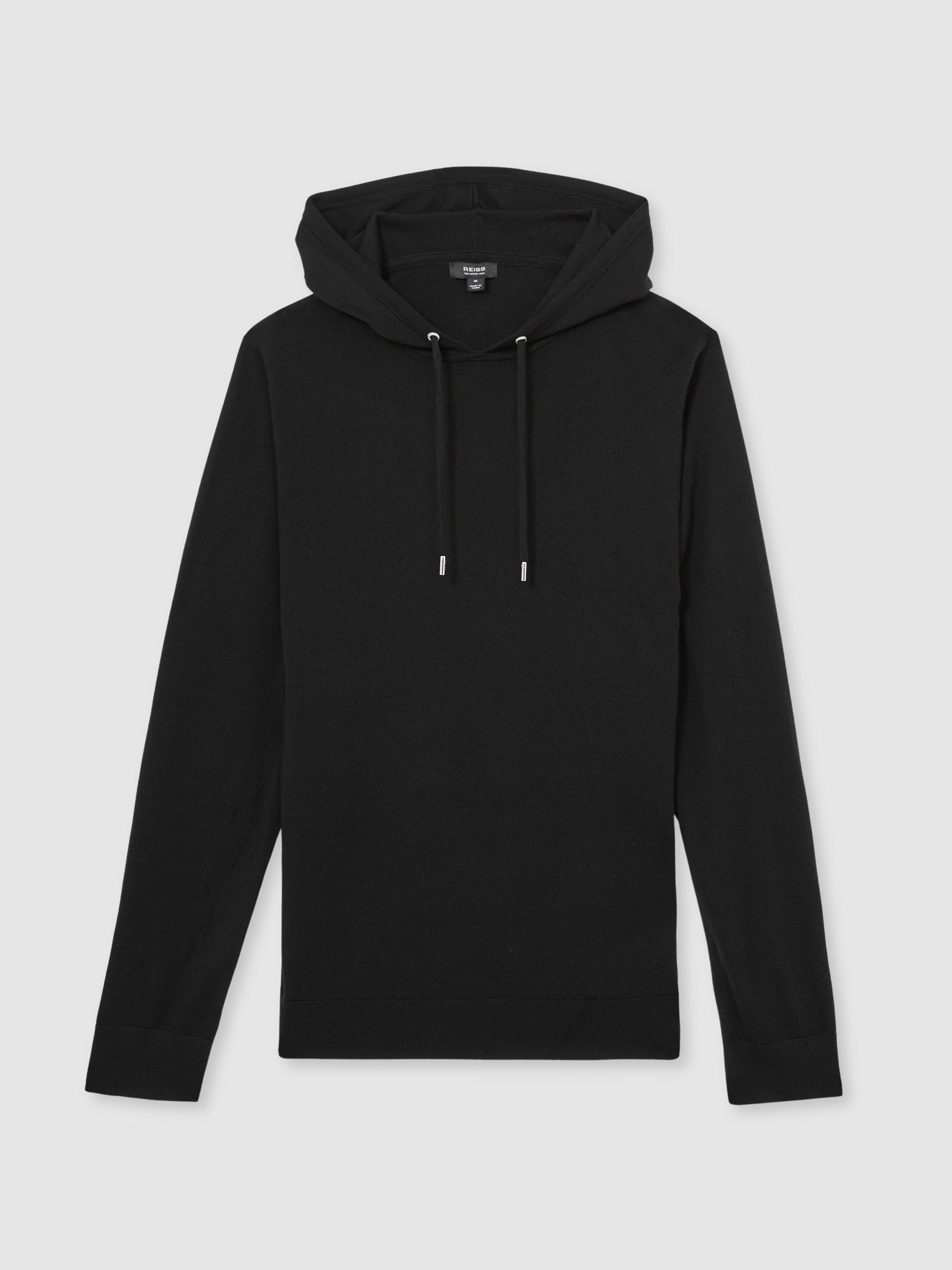 Merino Wool Drawstring Hoodie in Black