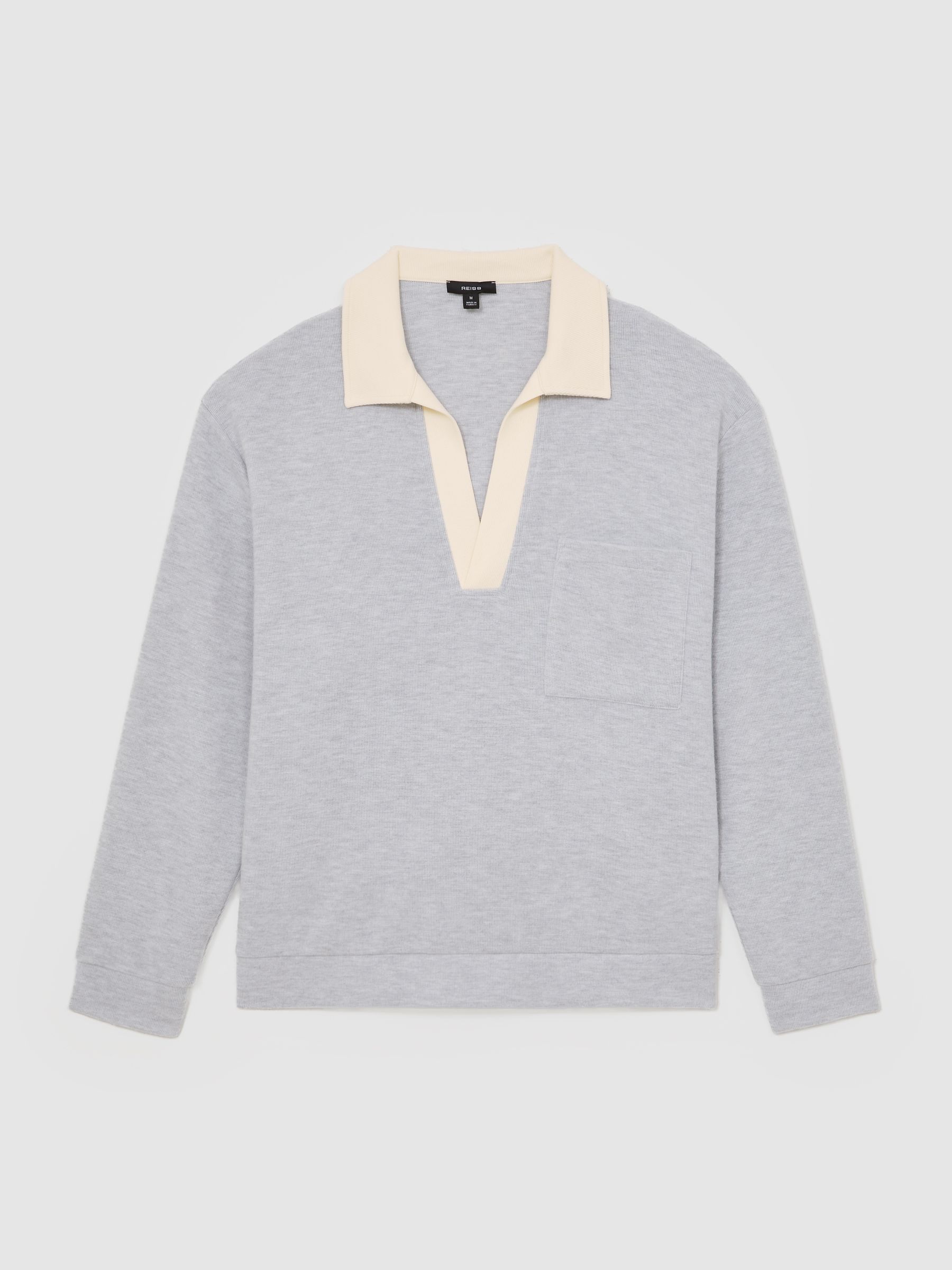 Open-Collar Polo Shirt with Cotton in Grey Marl/White