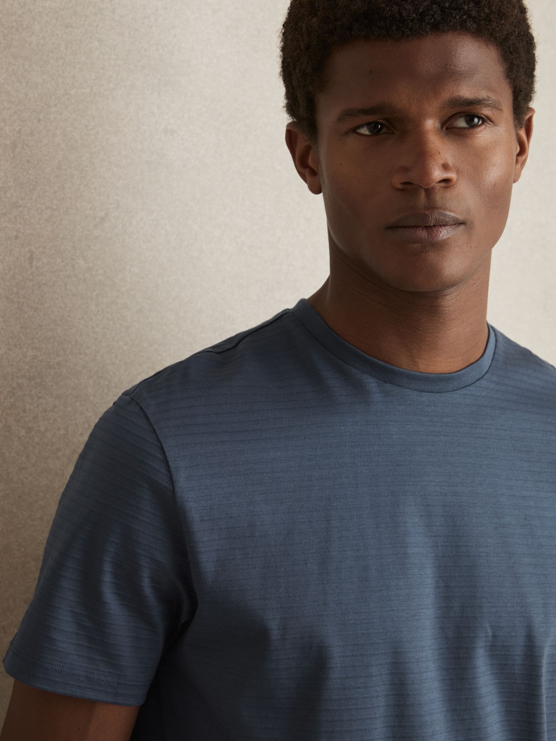 Mercerised-Cotton Ribbed T-Shirt in Airforce Blue