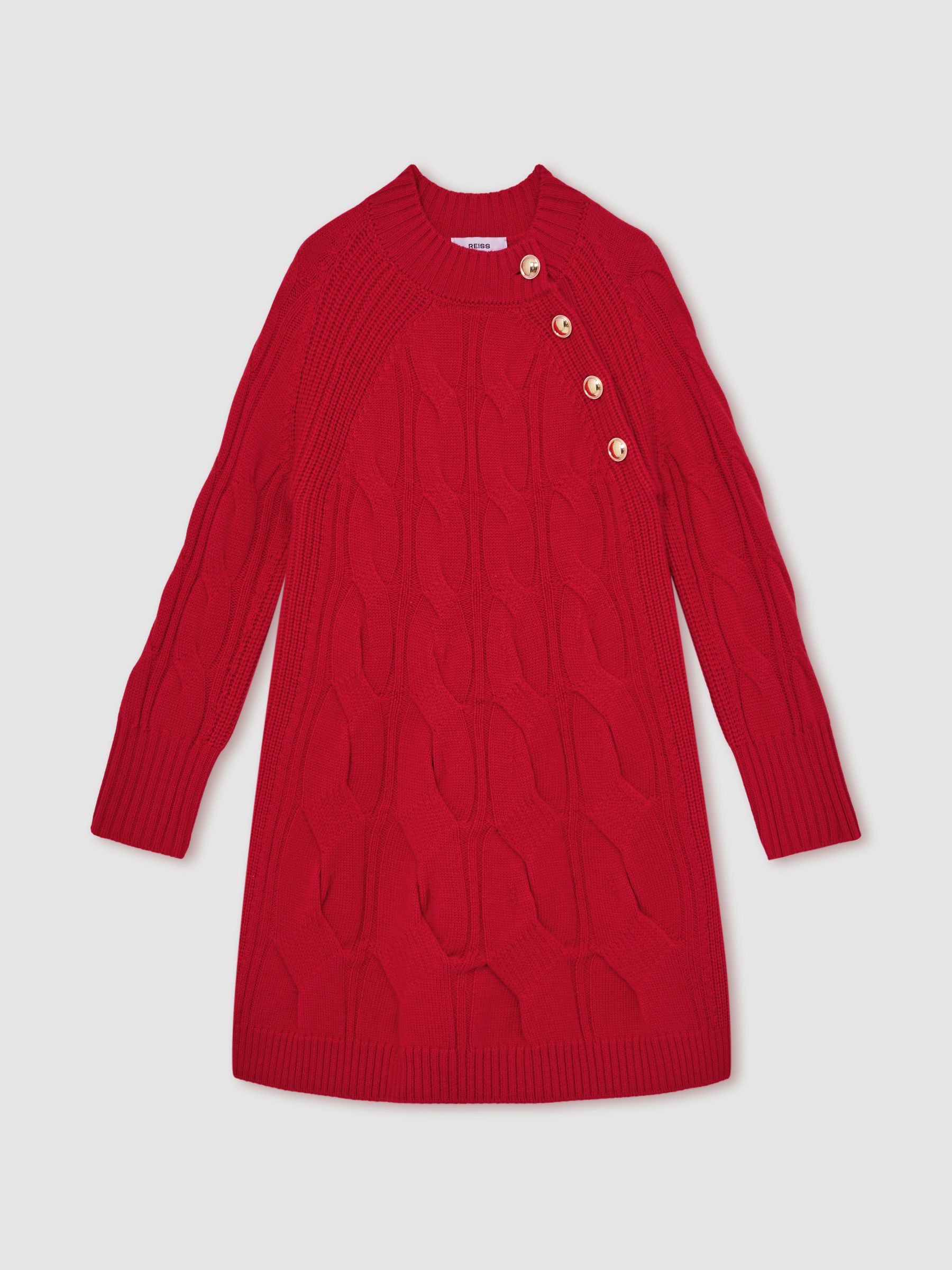 Wool Cable-Knit Dress in Red