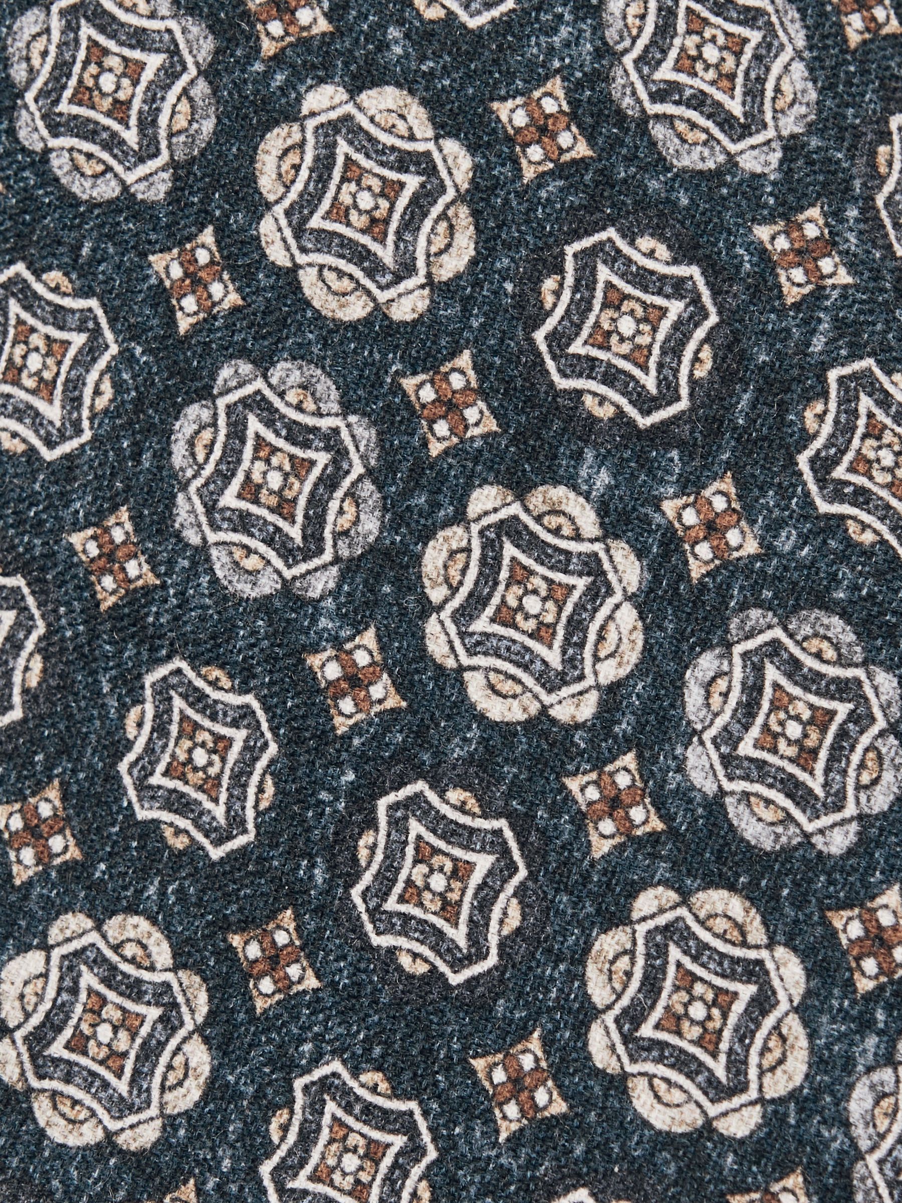 Silk Medallion Print Tie in Indigo Melange