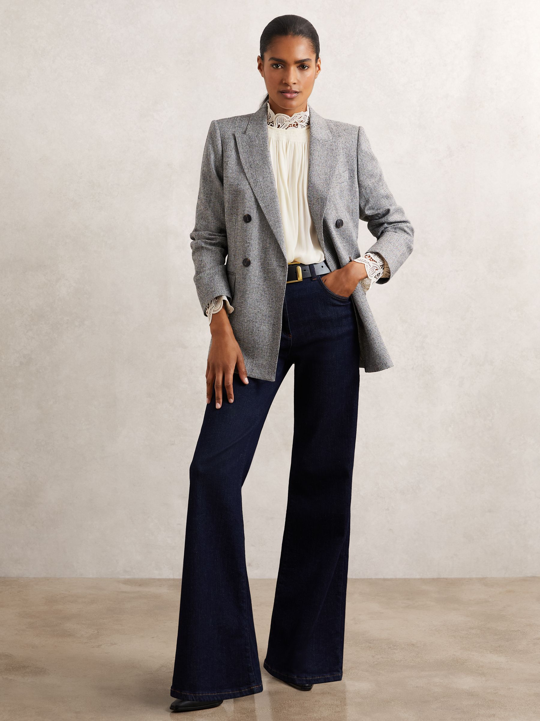 Lace-Trim Draped Chiffon Top in Cream