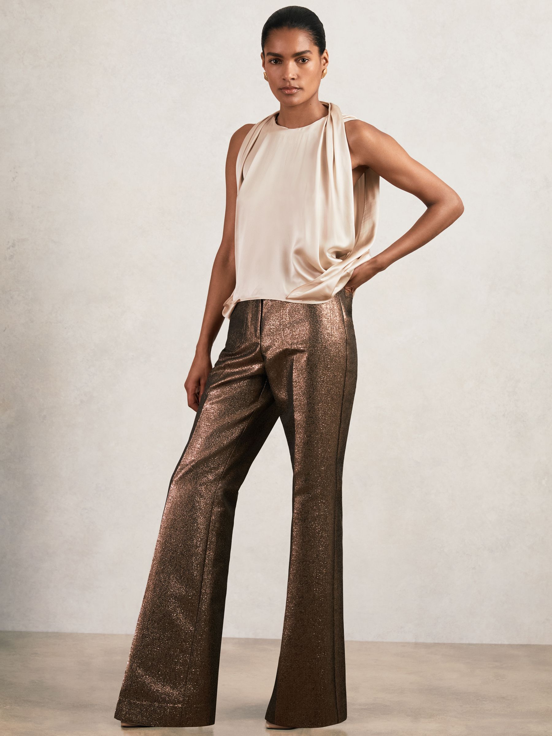 Silk Draped Sleeveless Top in Champagne Neutral