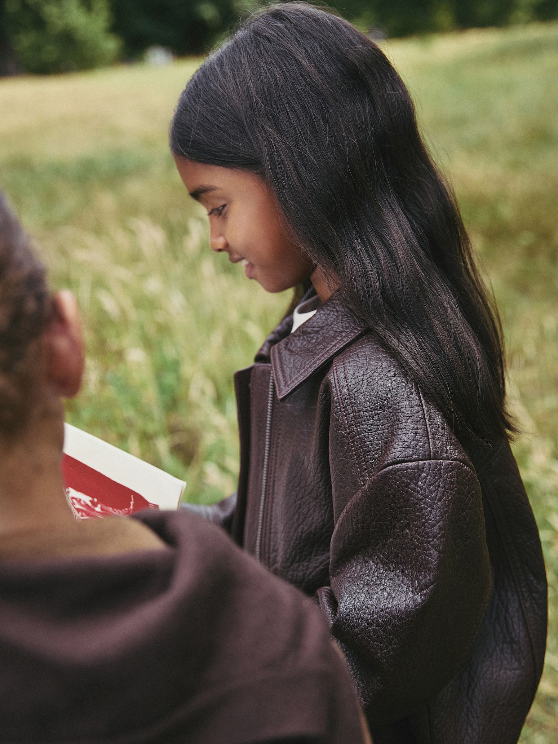 Oversize Leather Bomber Jacket in Burgundy