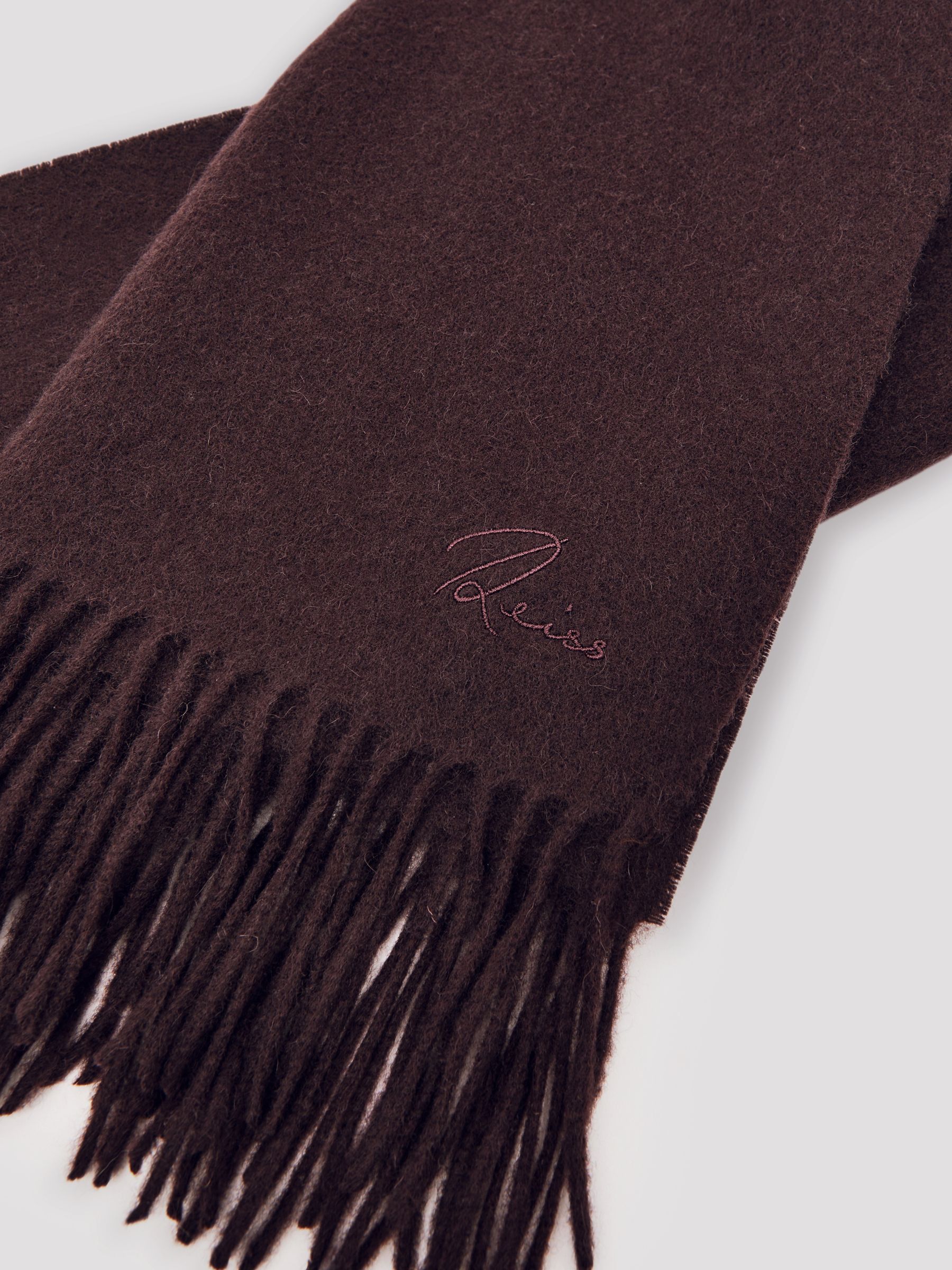 Wool-Cashmere Script-Logo Scarf in Burgundy