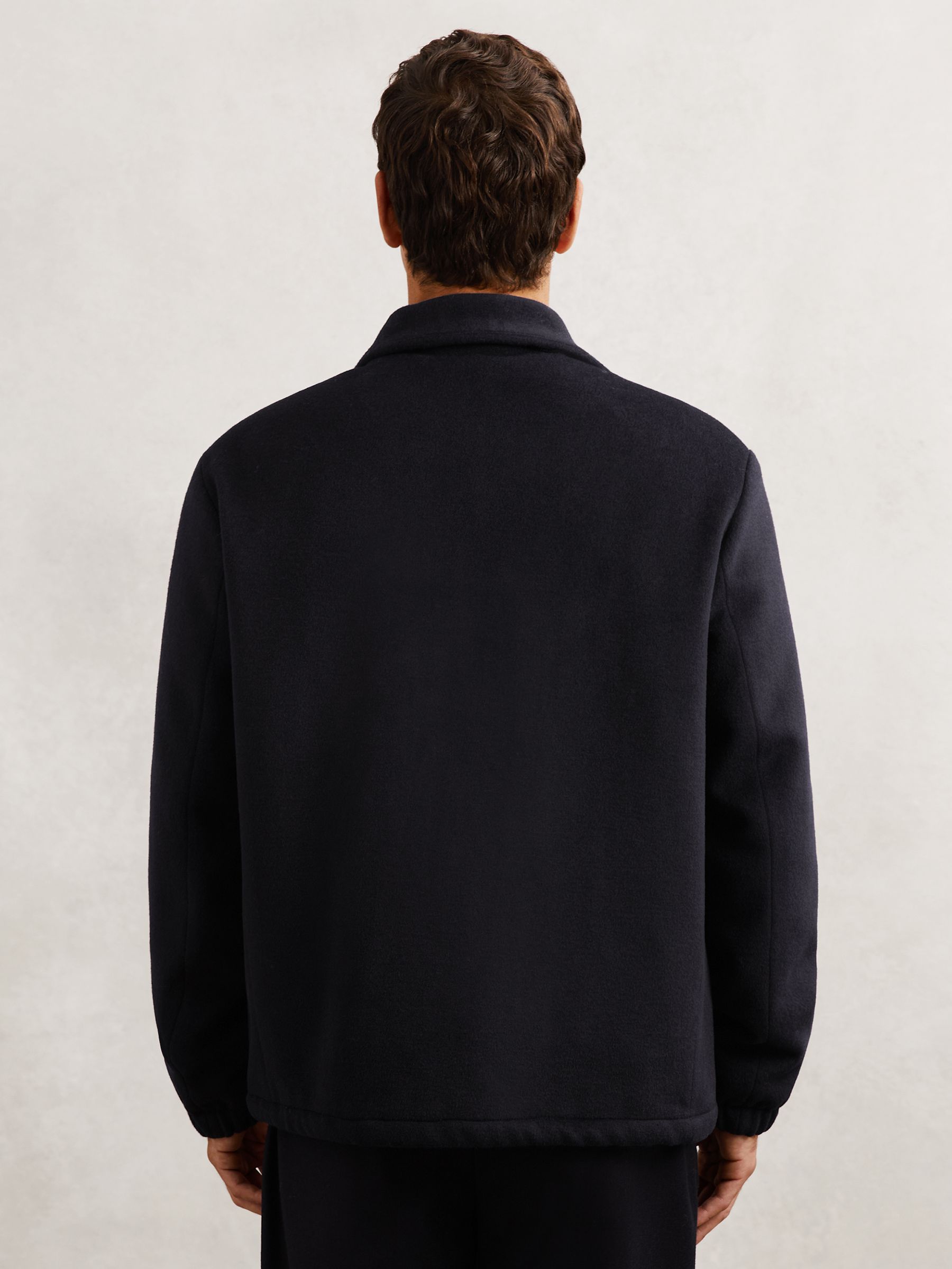 Wool-Blend Funnel-Neck Zip Jacket in Navy