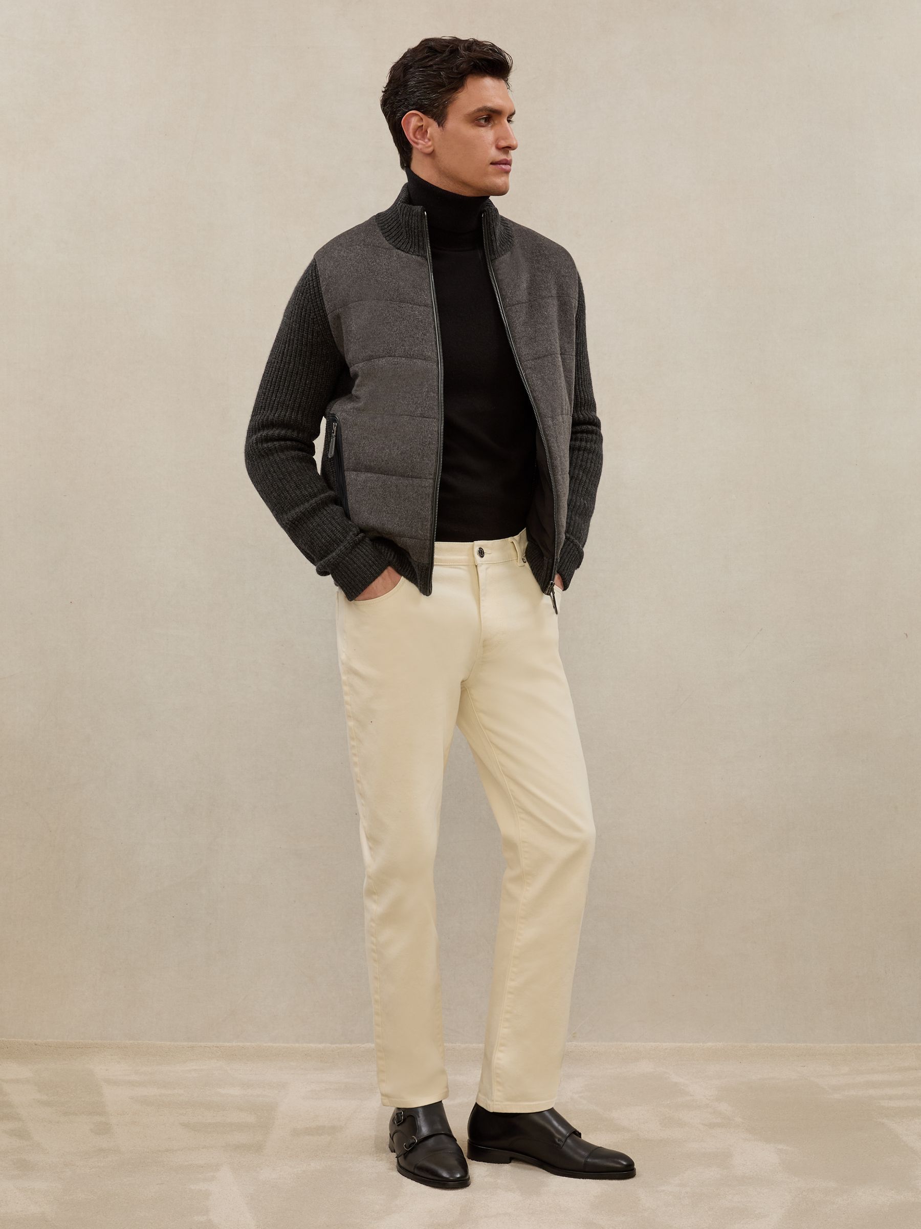 Atelier Quilted Cashmere Zip Jacket in Charcoal Grey