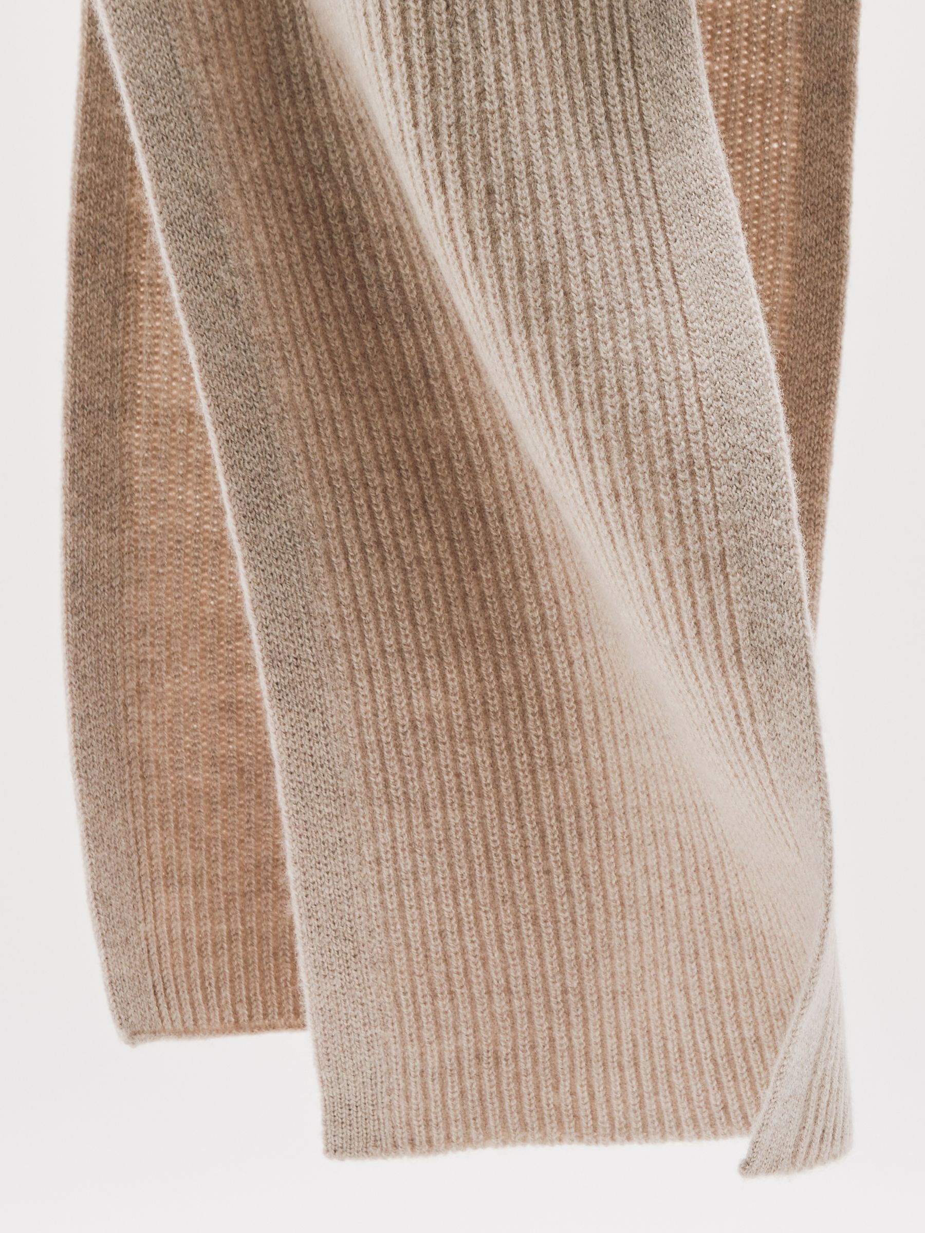 Merino Wool Rib-Knit Scarf in Light Oatmeal Melange