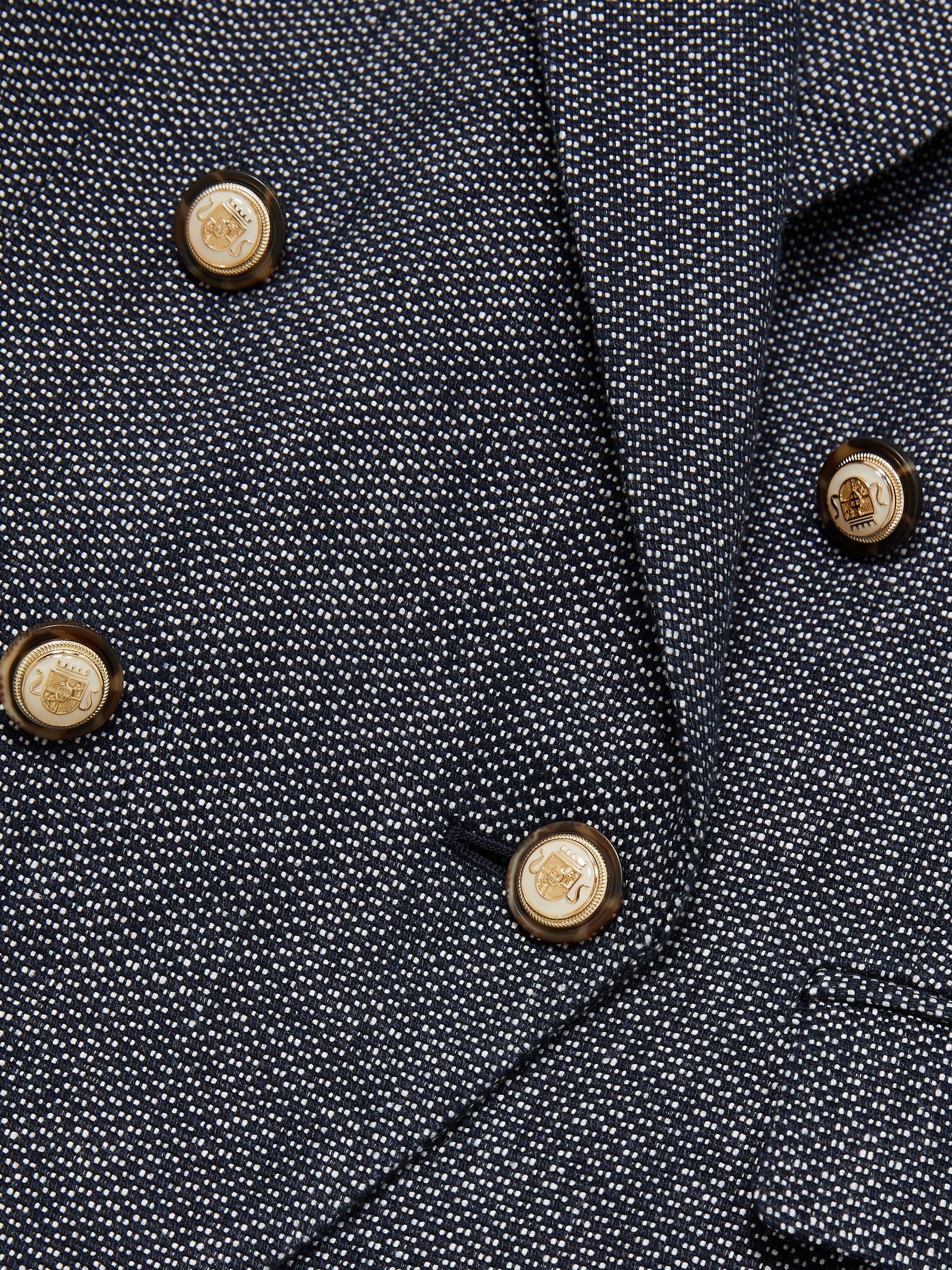 Petite Linen-Cotton Double-Breasted Blazer in Navy