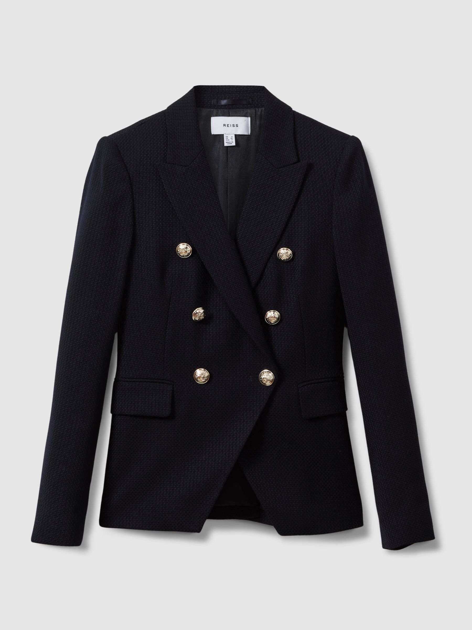 Petite Tailored Fit Textured Double Breasted Blazer in Navy
